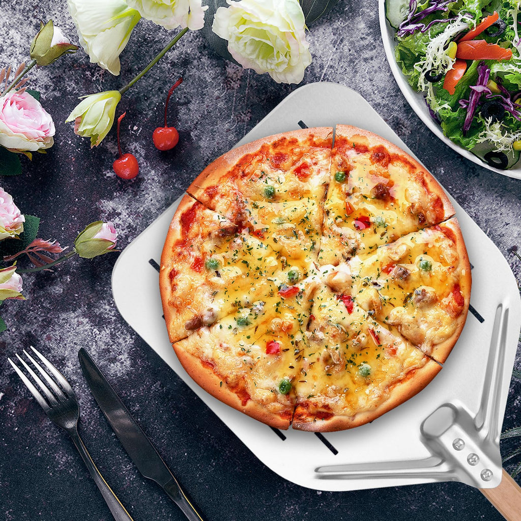 Pizza Peel Pizza Shovel 40 x 30 cm 12 Inch Pizza Pusher Easy Glide on Pizza Stone Perforated Pizza Peel with Large Surface and Removable Handle
