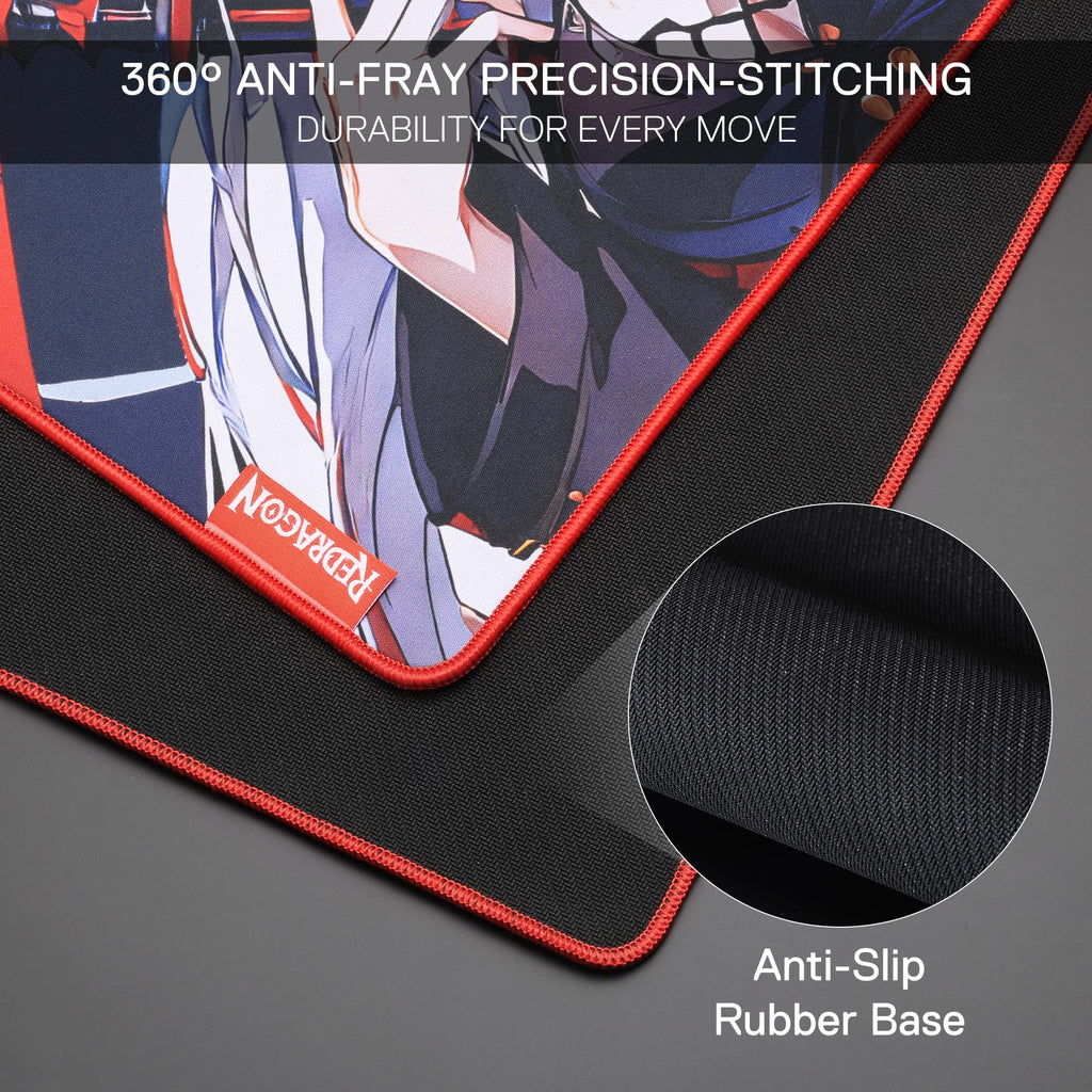 Redragon EISA P047L Anime Gaming Mouse Pad - Smooth Spandex Surface, Anti-Slip Rubber Base, Spill-Resistant, Durable 5mm Thick Design, 35 x 16 inches, Black