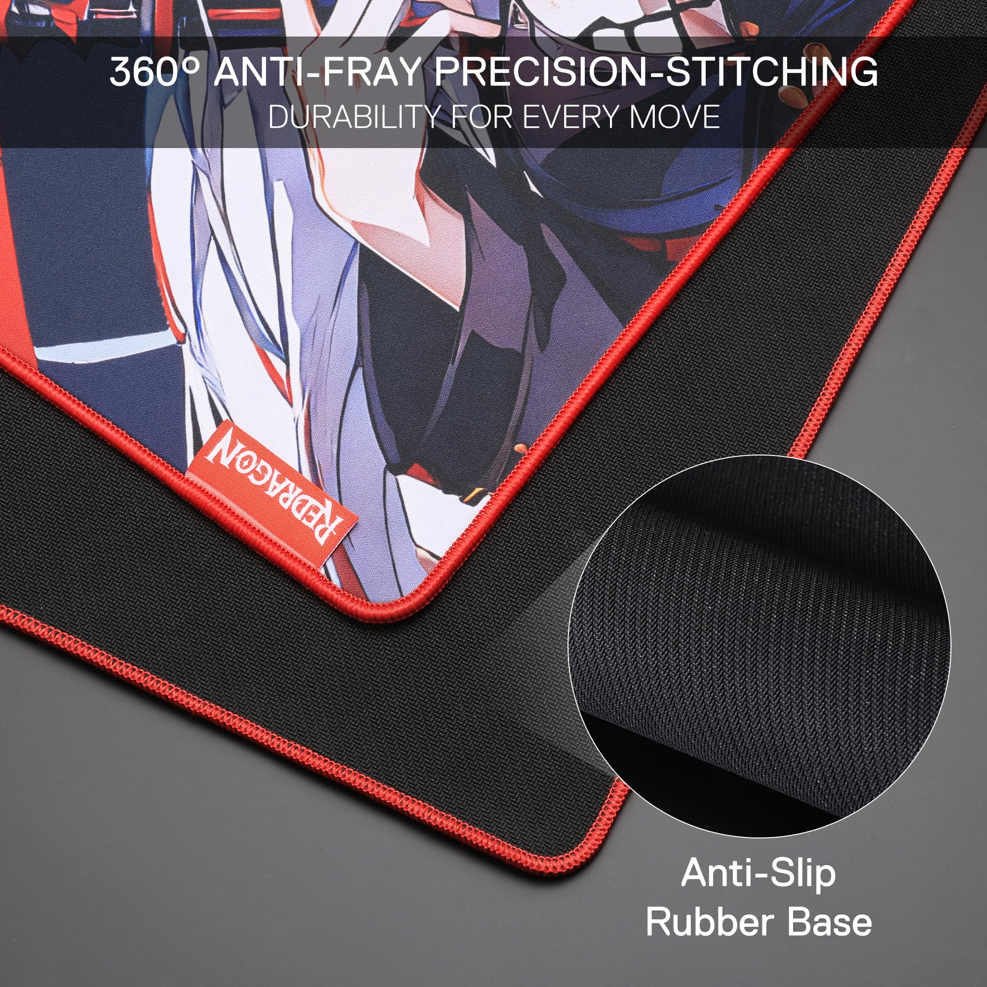 Redragon EISA P047L Anime Gaming Mouse Pad - Smooth Spandex Surface, Anti-Slip Rubber Base, Spill-Resistant, Durable 5mm Thick Design, 35 x 16 inches, Black