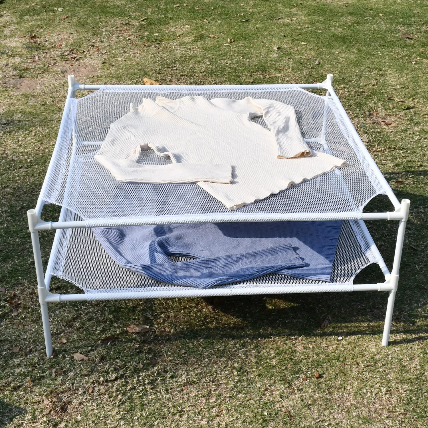 Clothes Drying Rack Flat, Portable Dryer for Sweater with Metal Tube, 2-Layer Mesh Laundry Rack for Indoor and Outdoor Use, Can be Placed to Dry Towel, Sweater, Hat, Glove, Bottle, Herbal