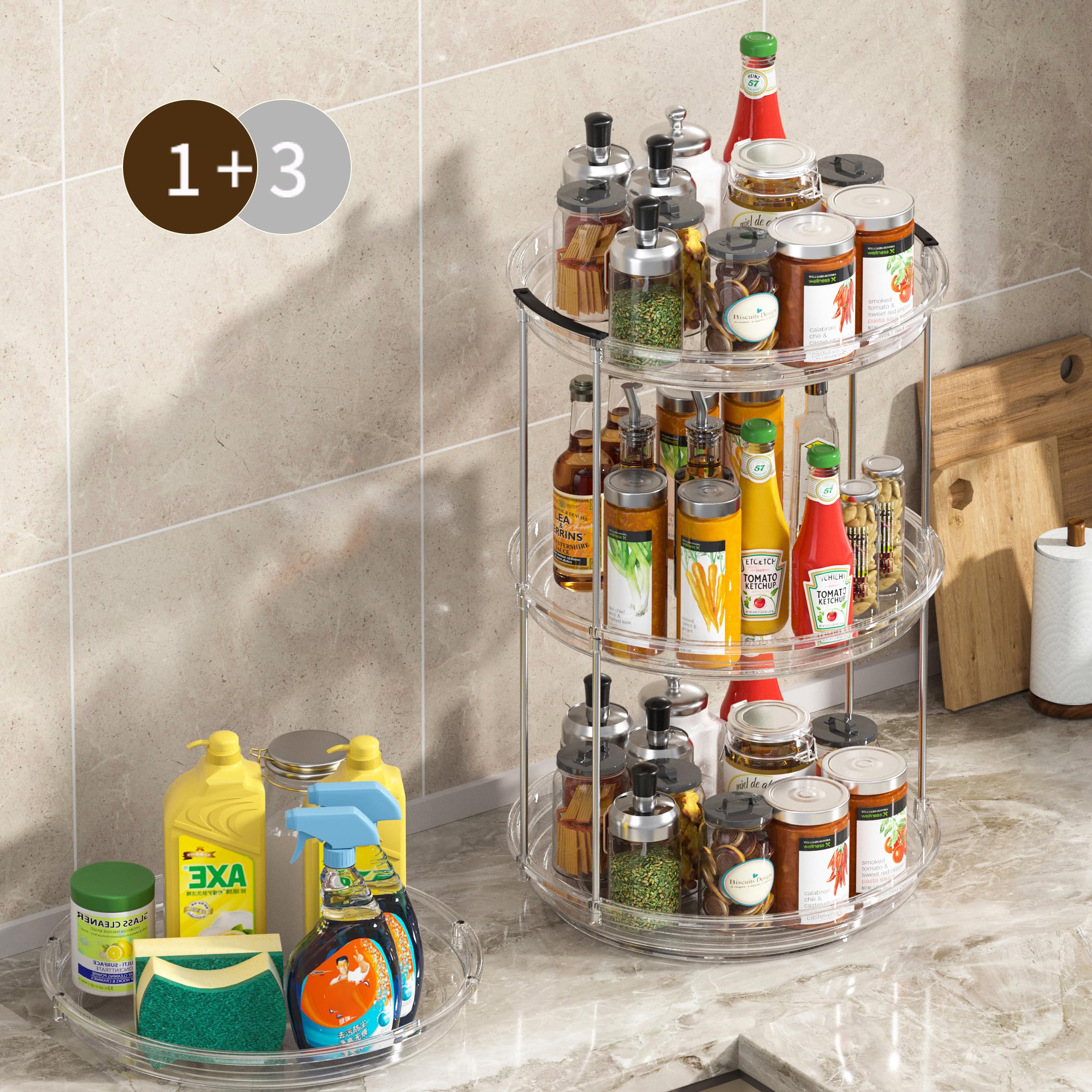 KEGFRES Lazy Susan 2 Tier Organizer Turntable Organization for Cabinet, Rotating Spice Rack Kitchen,Pantry, Bathroom,Makeup Vanity Countertop, Under Sink Organizing(Clear, 9.25in-1Pack)