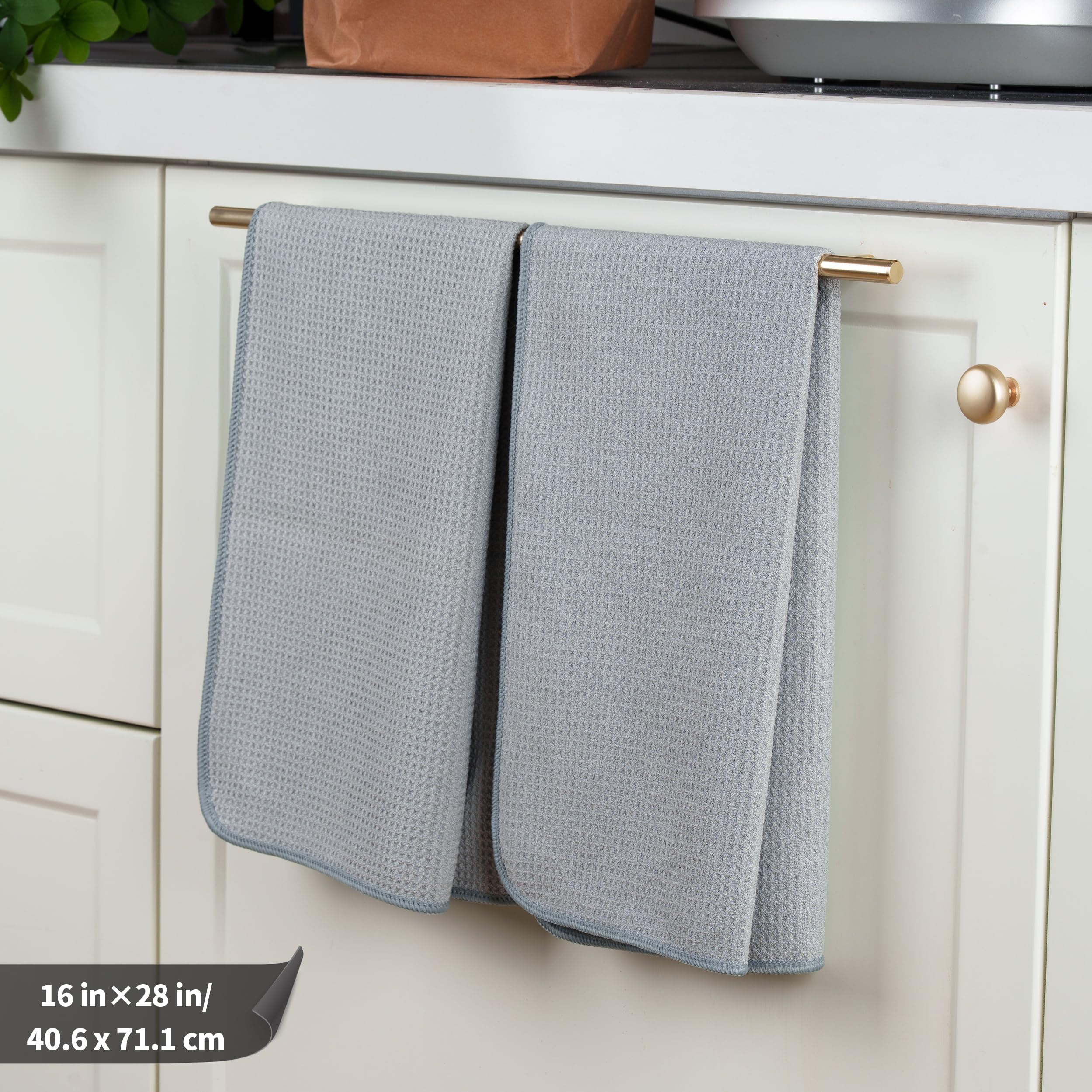 Polyte Premium Microfiber Kitchen Dish Hand Towel Waffle Weave 12 Pack (16x28 in, Gray)