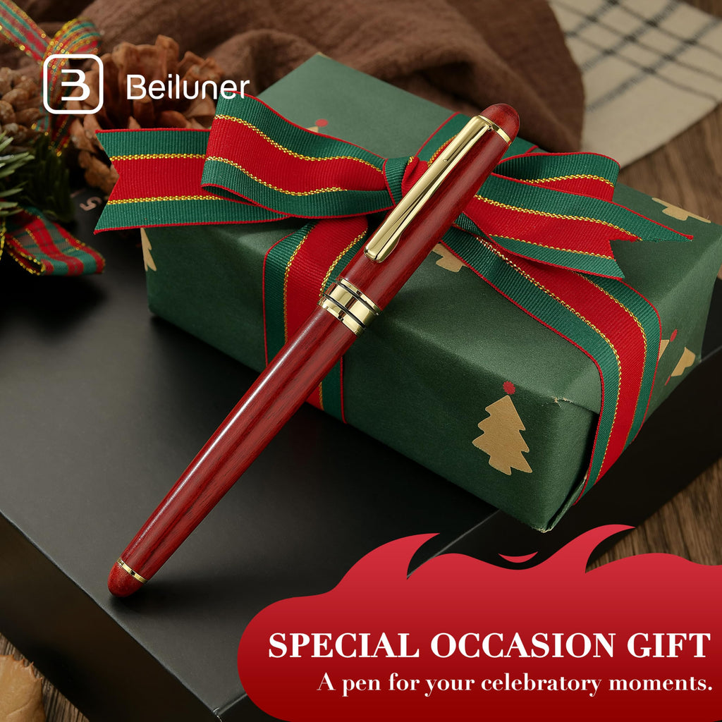 BEILUNER Luxury Rosewood Ballpoint Pen Writing Set - Elegant Fancy Nice Gift Pen Set for Signature Executive Business Office Supplies - Gift Boxed with Extra Refills (Black)