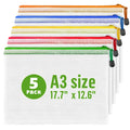 5 Pack A3 Mesh Zipper Pouch - Plastic Organizing Pouches 17.7x12.6 in - Board Game Storage - Puzzle Organizer - Large Mesh Pouch With Zipper for Puzzles and Games