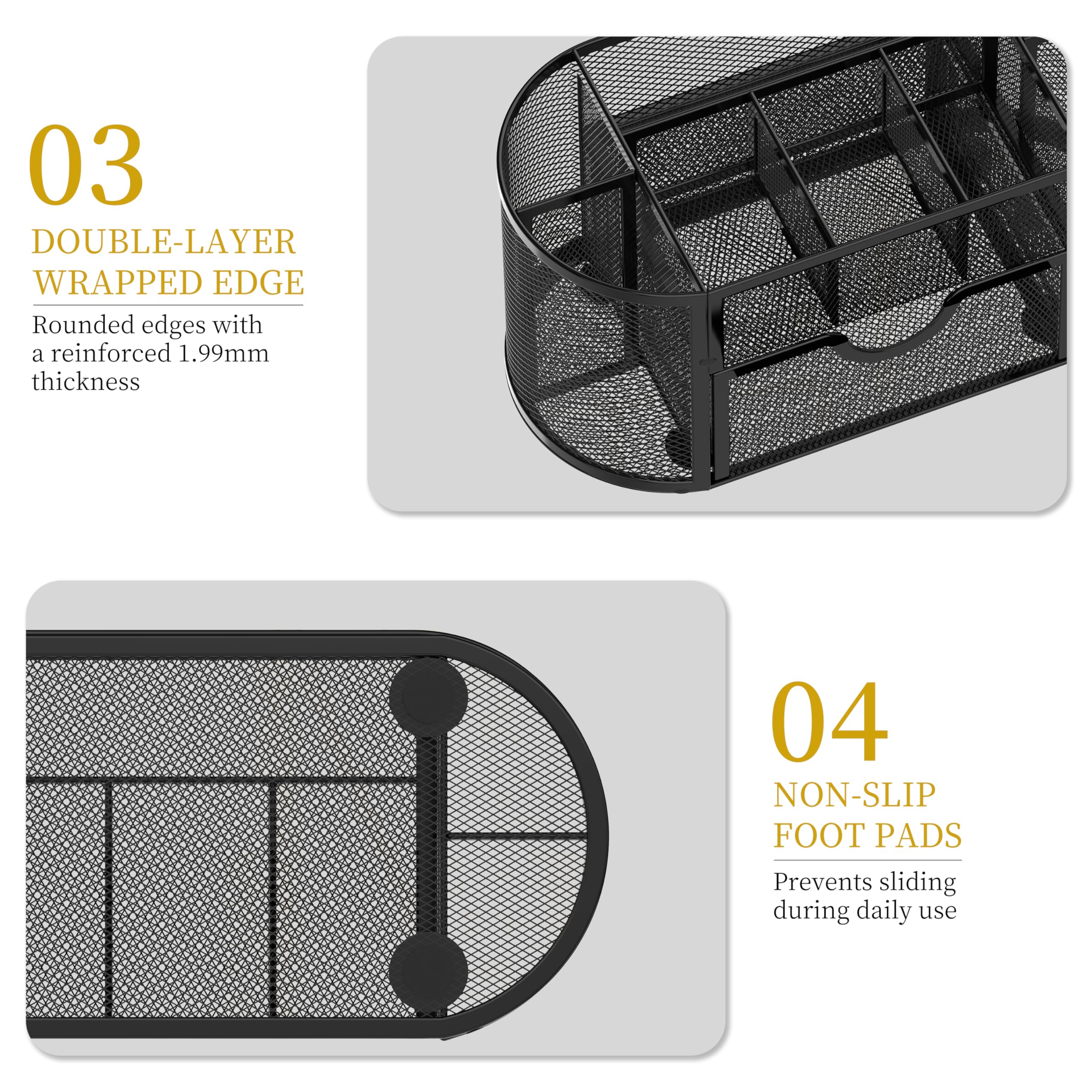 SUPEASY Mesh Desk Organizer, Desk Accessories & Workspace Organizers with Drawers, Pencil Holder for Desk with 9 Compartments for Office Supplies, 8.6 x 4.3 x 4.1 Inch, Black