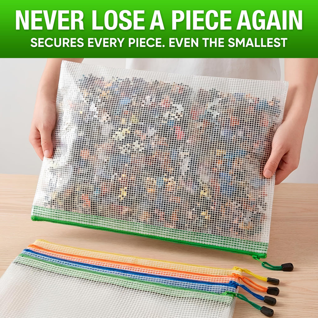 5 Pack A3 Mesh Zipper Pouch - Plastic Organizing Pouches 17.7x12.6 in - Board Game Storage - Puzzle Organizer - Large Mesh Pouch With Zipper for Puzzles and Games