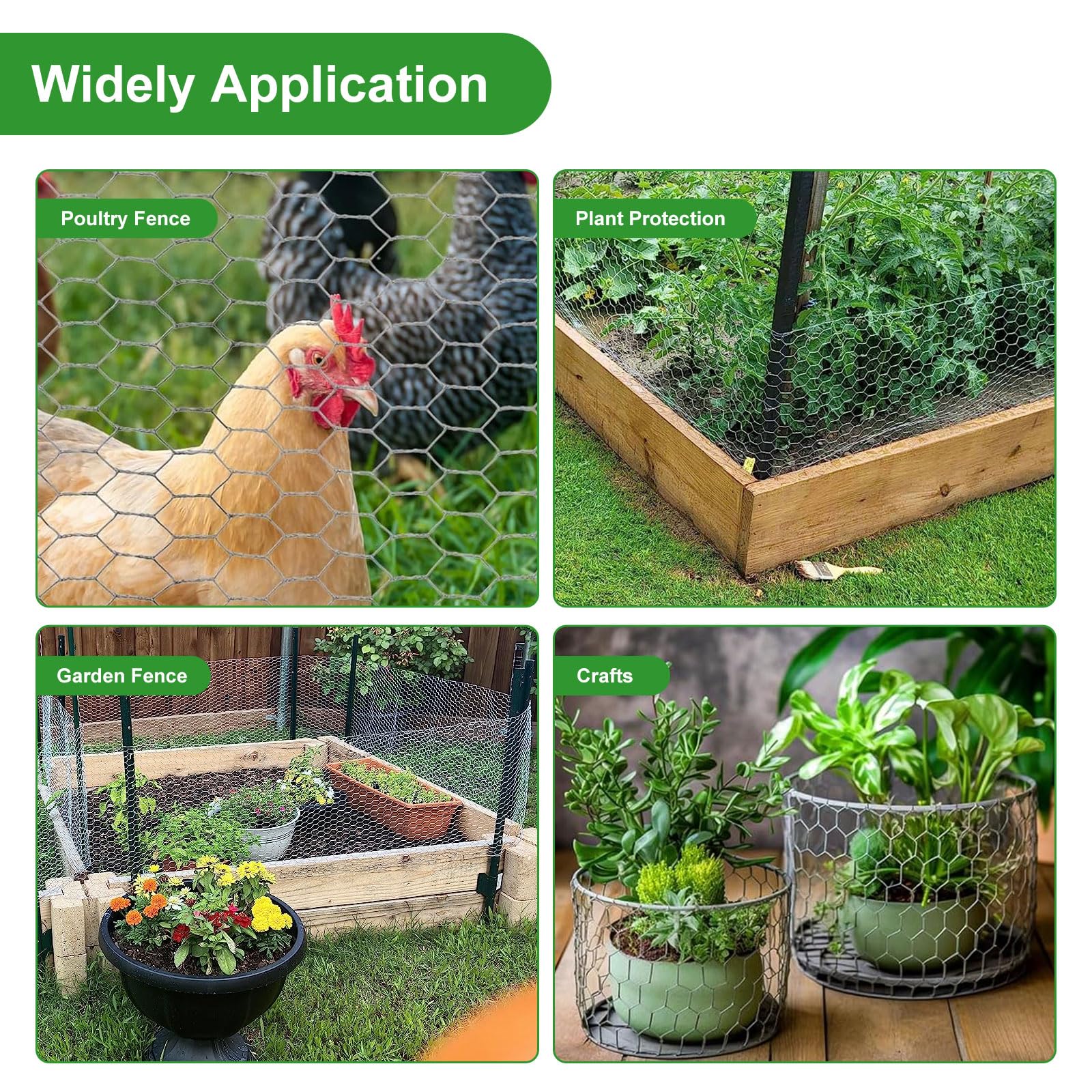 16inx20ft Chicken Wire with 50 Zip Ties, Galvanized Hexagonal Metal Mesh Wire Fencing to Protect Gardening Plants, Vegetables, Flowers, Fruits from Dogs, Rabbits Squirrels