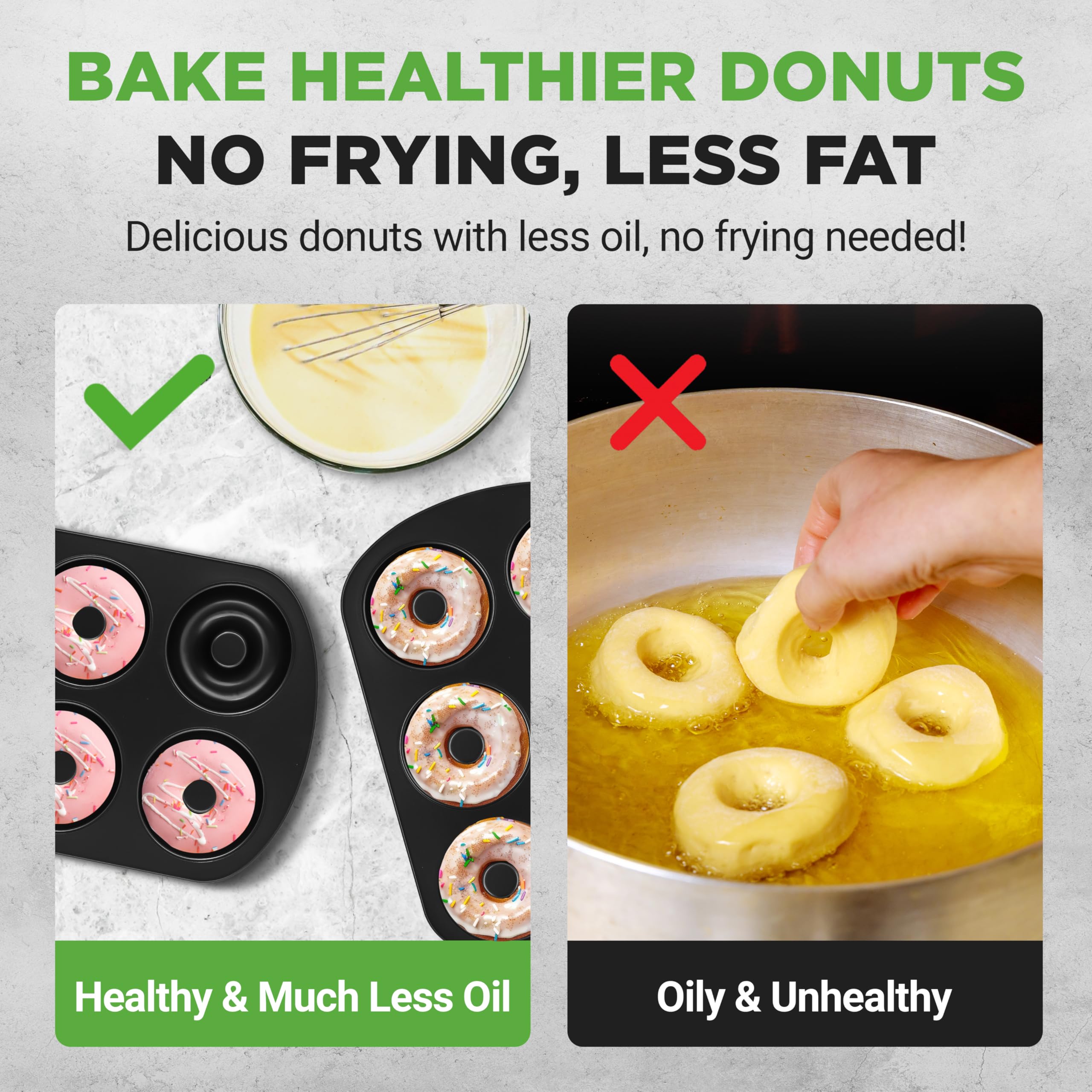 NutriChef Donut Pan - 2 Piece Set of 6 Cavity Nonstick Carbon Steel Donut Molds, Easy Release & Clean, Great for Bagels, Desserts & Chocolate, Dishwasher and Oven Safe