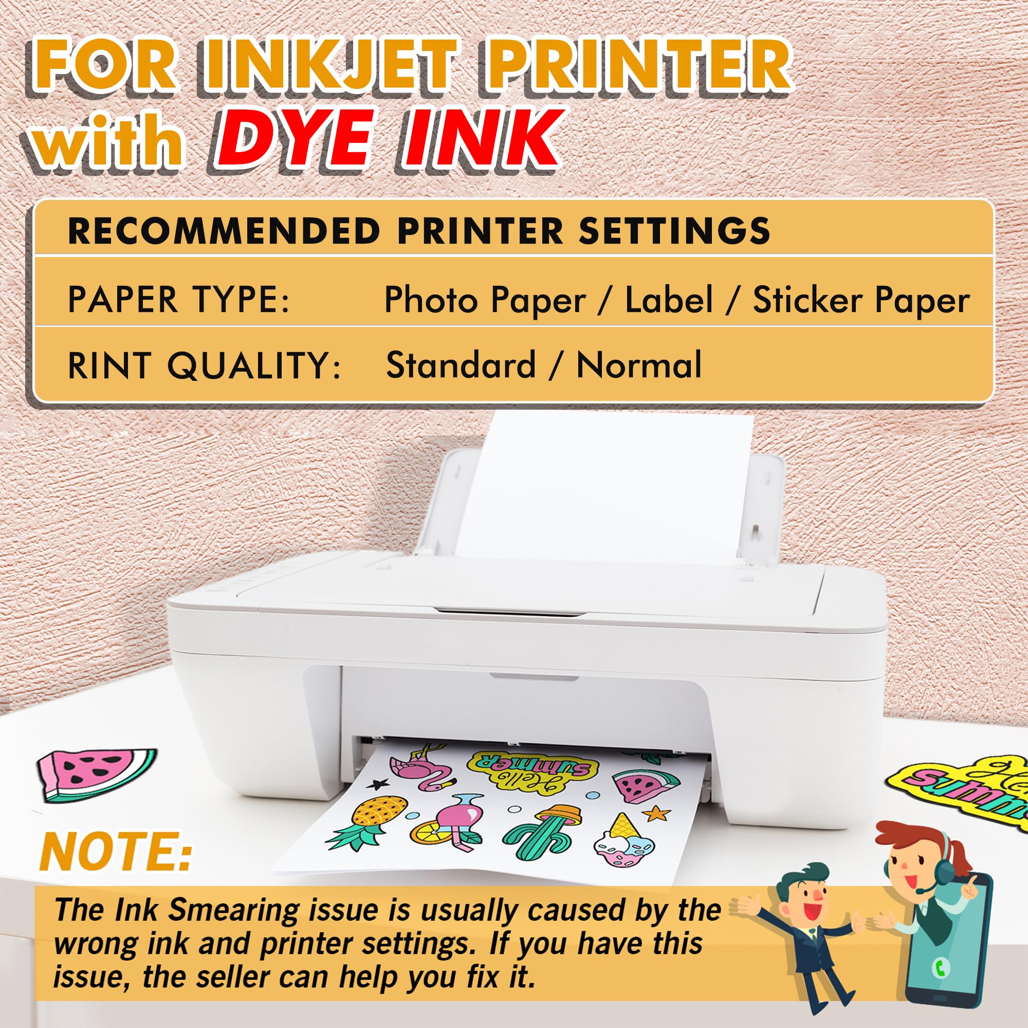 Koala Printable Glossy Sticker Paper for Inkjet Printer, White, 8.5x11 Inch Self-Adhesive Photo Sticker Printer Paper, (120 Sheets)