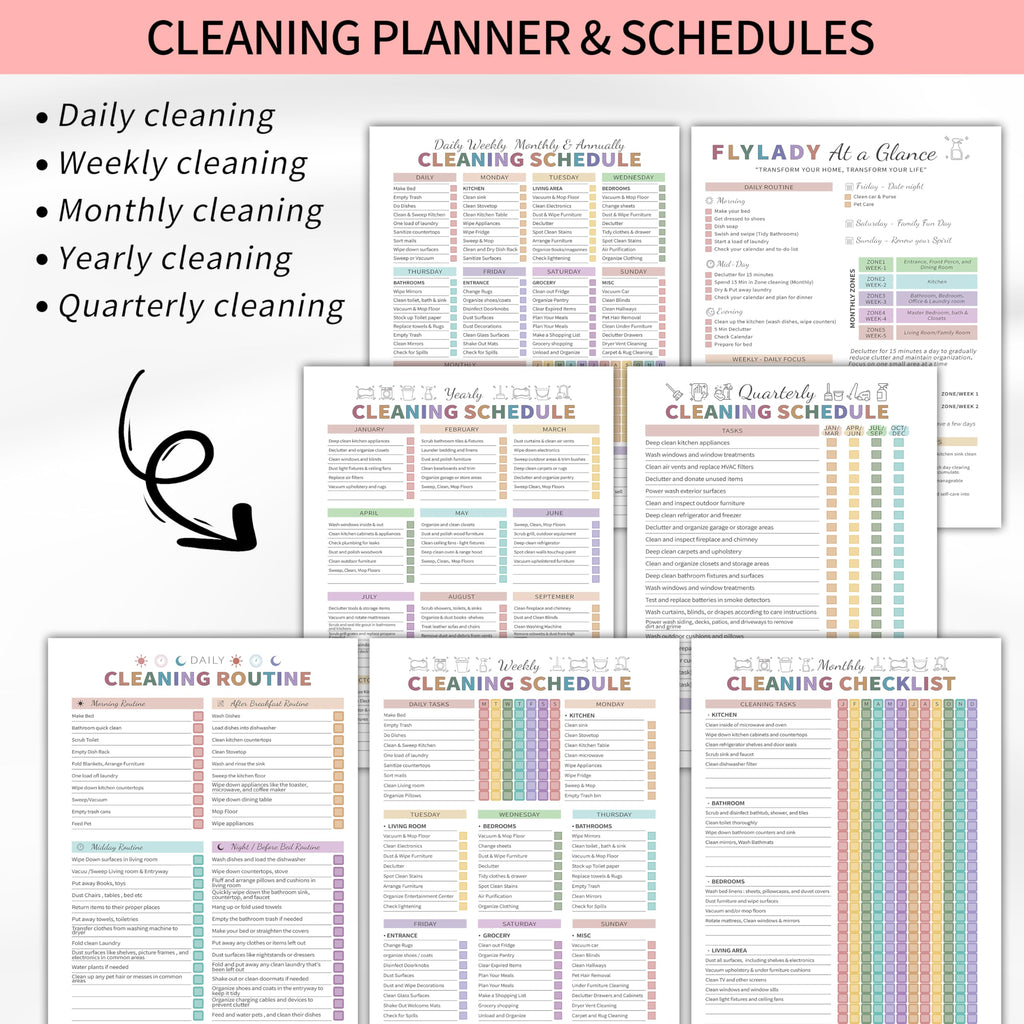 Cleaning Planner for Adults Women, Cleaning Schedule and Checklist Organizer, Household Cleaning Planner with Daily/Weekly/Monthly Task, Editable Chore Chart Notebook for Home, Family Cleaning Tasks