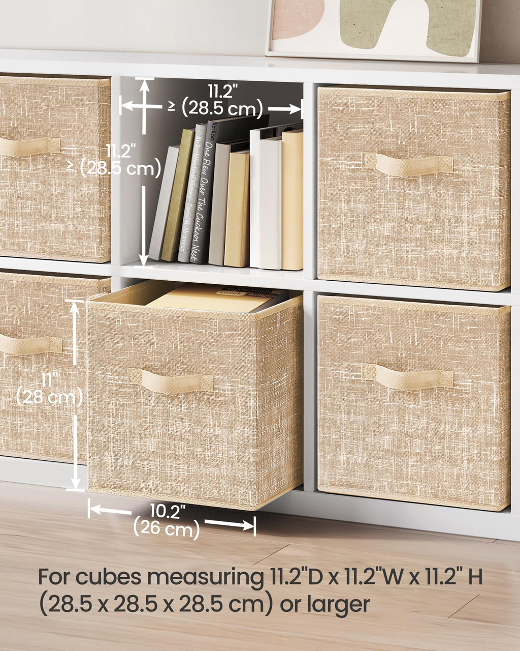 SONGMICS Storage Cubes, 28 cm Non-Woven Fabric Bins with Double Handles, Set of 6, Closet Organizers for Shelves, Foldable, for Clothes, Sand Beige UROB026K03