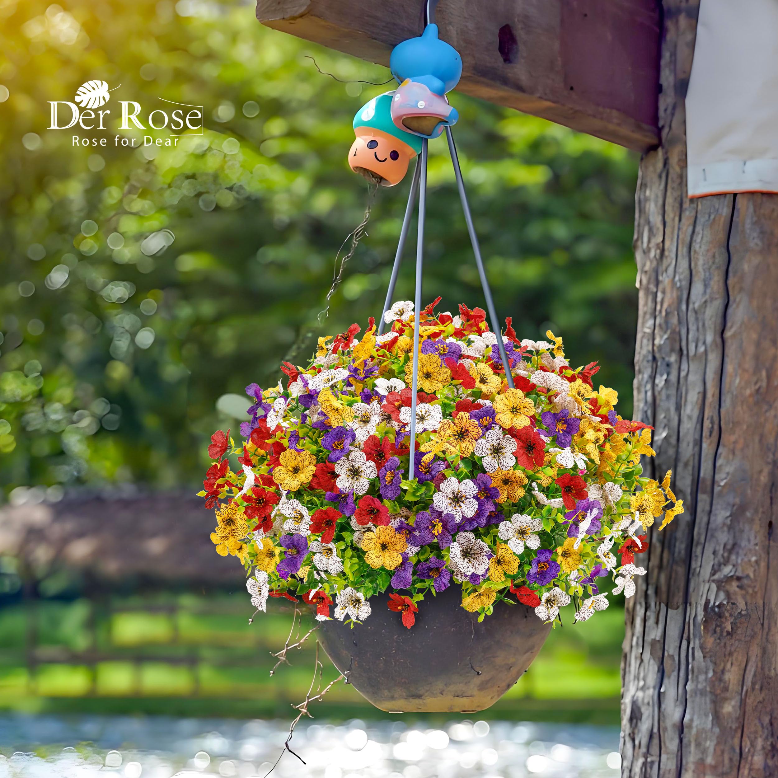 Der Rose 12 Bundles Fake Flowers, Artificial Flowers for Outdoors UV Resistant Colorful Silk Floral Stems for Garden Porch Patio Balcony Decor