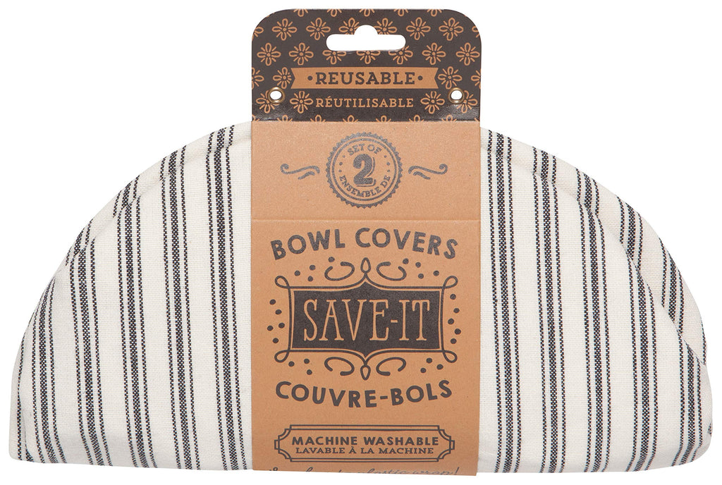 Now Designs Reusable Bowl Cover to Reduce Waste, Ticking Stripe - Large & Medium | Set of 2