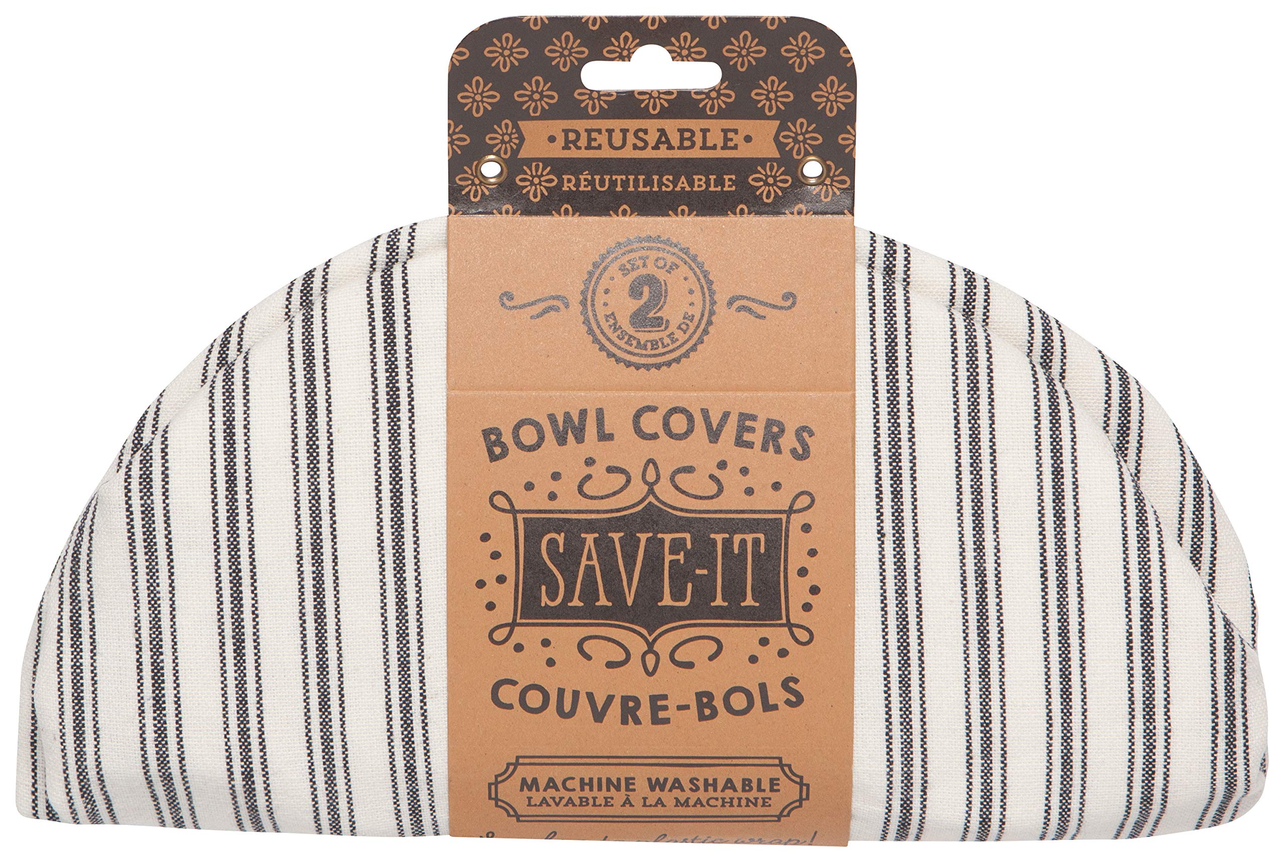 Now Designs Reusable Bowl Cover to Reduce Waste, Ticking Stripe - Large & Medium | Set of 2