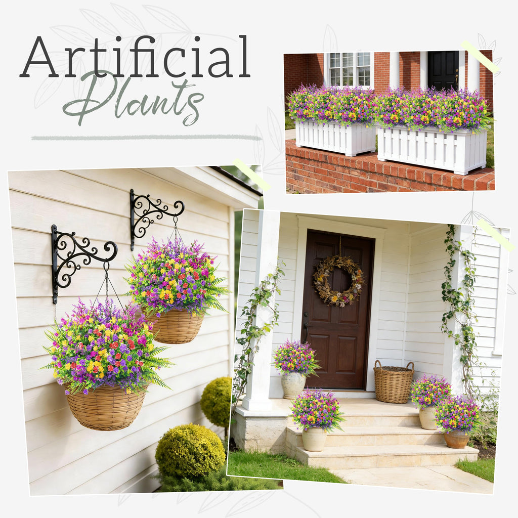 Der Rose 24 Bundles UV Resistant Fake Flowers Artificial Flowers for Outdoors for Garden Patio Porch Window Box Decor