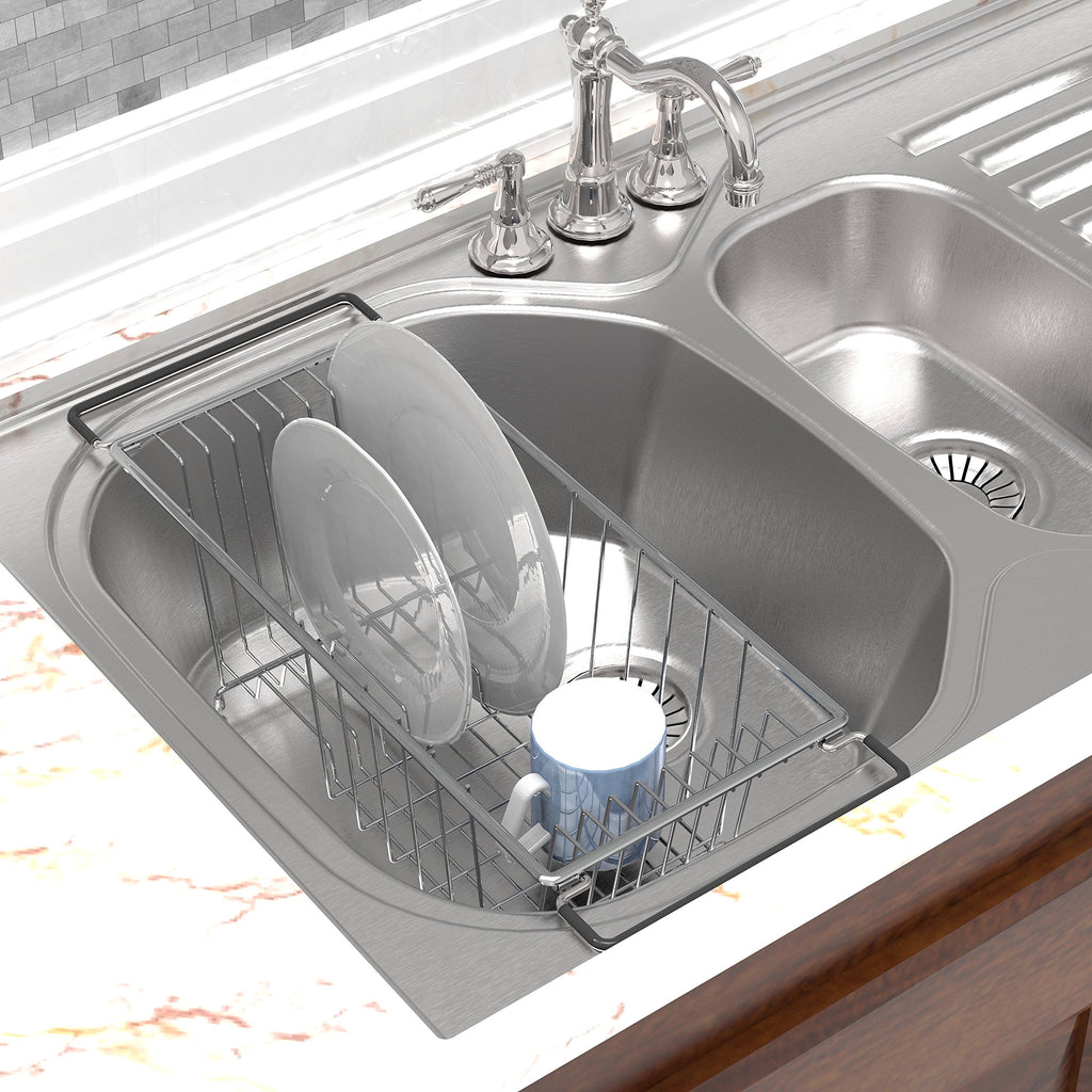 Simple Houseware Over Sink Dish Rack and Drainer, Countertop Drying Organizer for Kitchen, Chrome