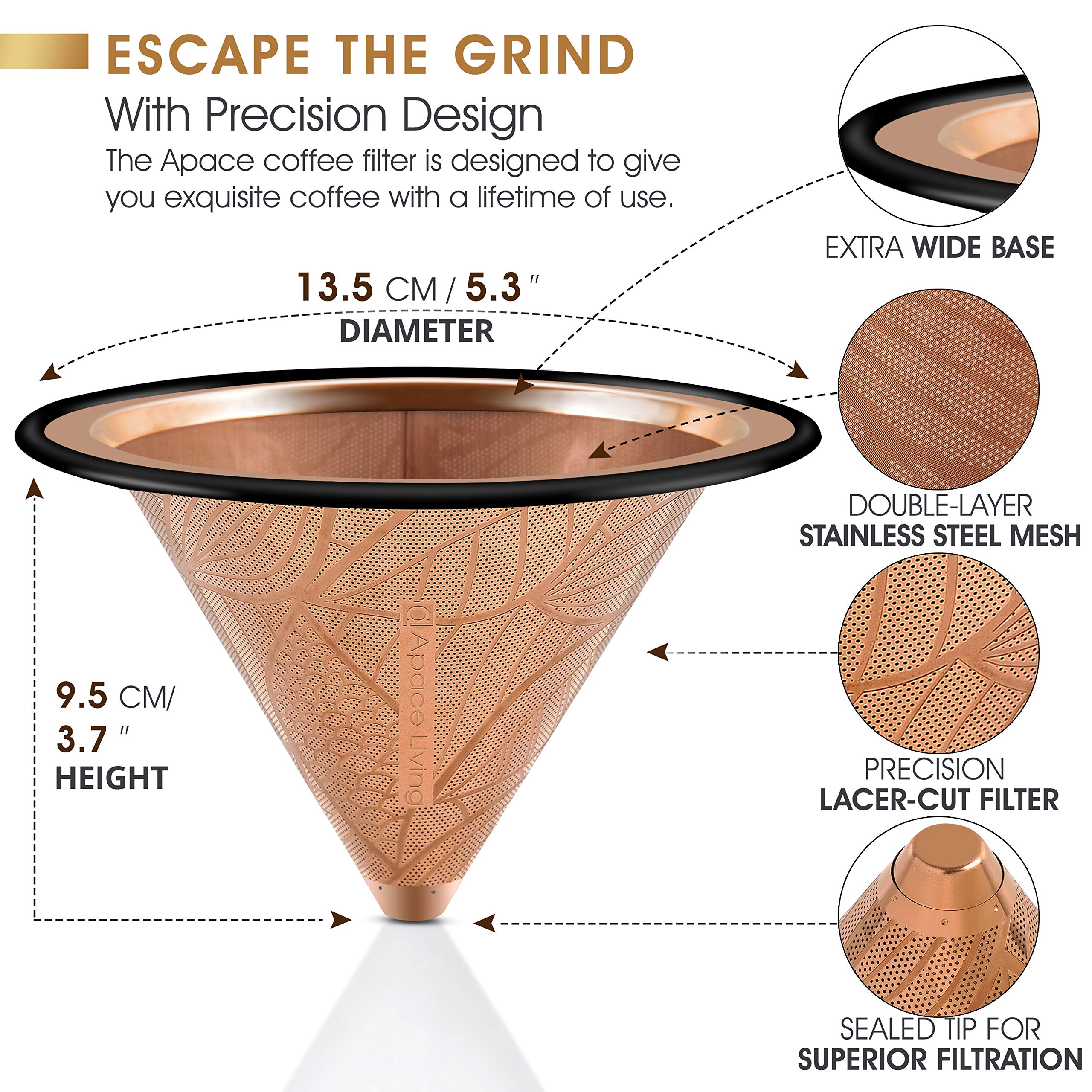 Compatible with Chemex, Hario V60 Pour Over Coffee Filters - Wide Metal Base Reusable Stainless Steel Coffee Dripper - Paperless Coffee Filter for Sustainable Brewing