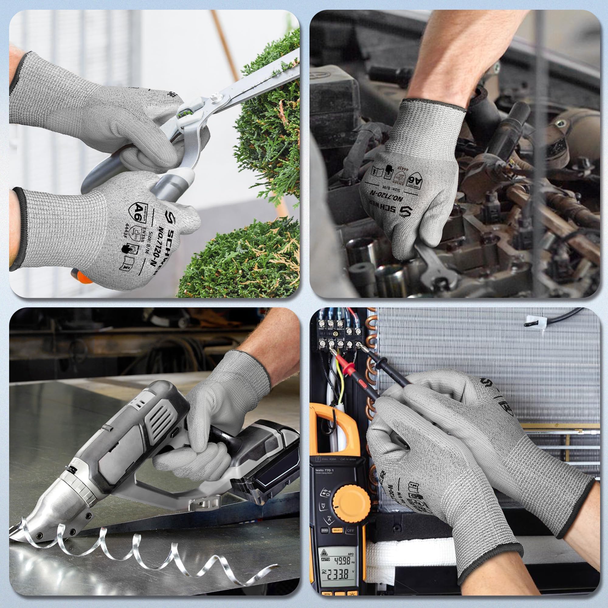 Schwer 3 Pairs Cut Resistant Gloves ANSI A6 Cut Proof Work Gloves, Touchscreen, for Men and Women Used to Woodworking, Glass Cutting, Construction, Cargo Handling, Material Sorting, Car Repair (L)