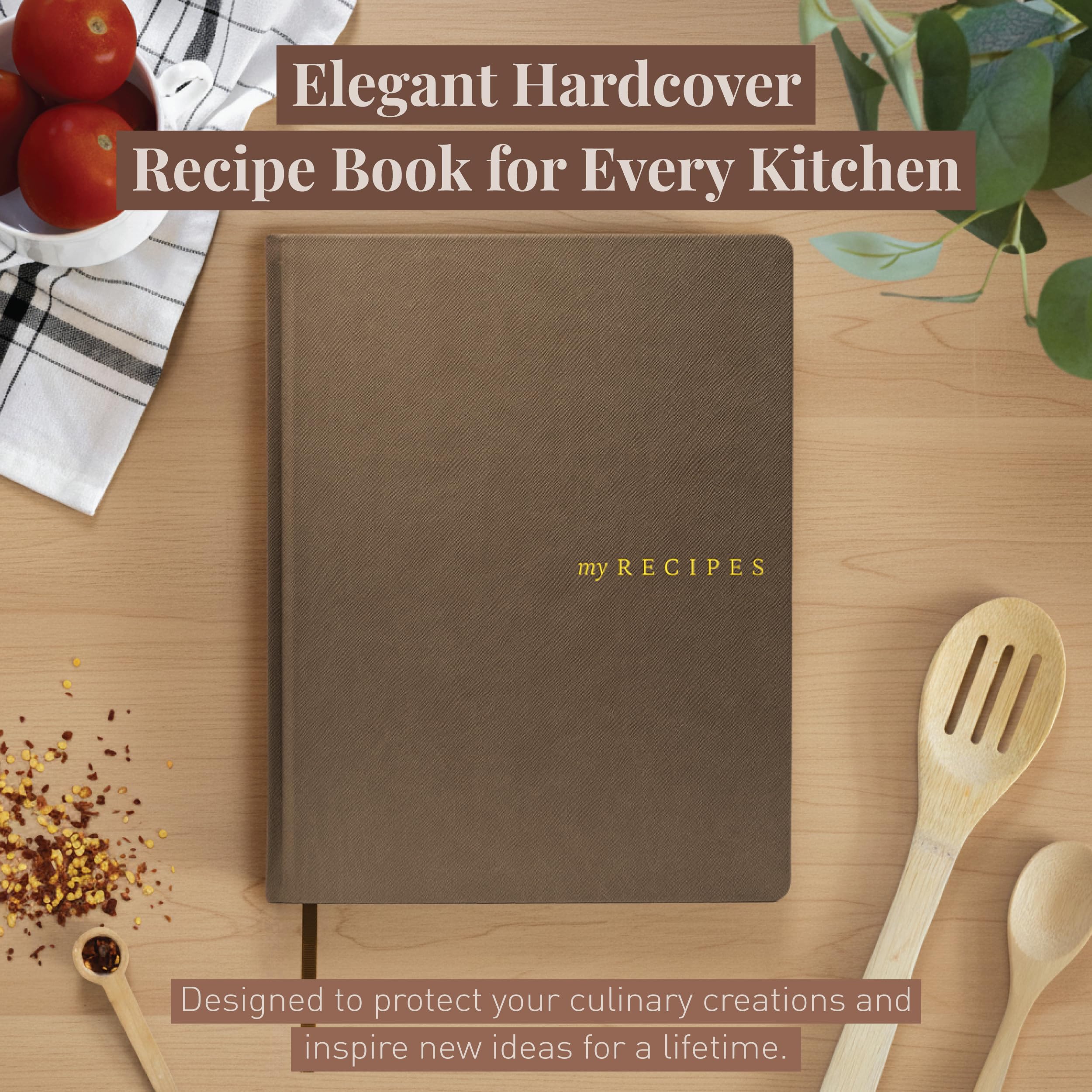 Rileys Blank recipe books to write in your own recipes 21,6 x 28 cm, Hardcover recipe journal for own recipes with conversion chart, notebook journal for handwritten food diary, 120 pages (Brown)