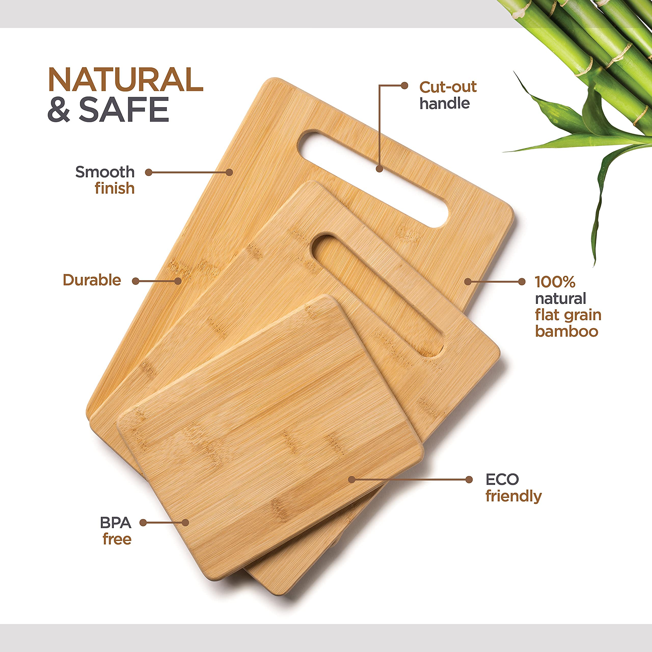 Cutting Board Set - 3 Piece Bamboo Cutting Boards, Wooden Cutting Board for Kitchen, Non Toxic Chopping Board for Food Prep, Serving, Meal Prep, Carving Meat, Fruits, Vegetables, Bread, Cheese, Snacks