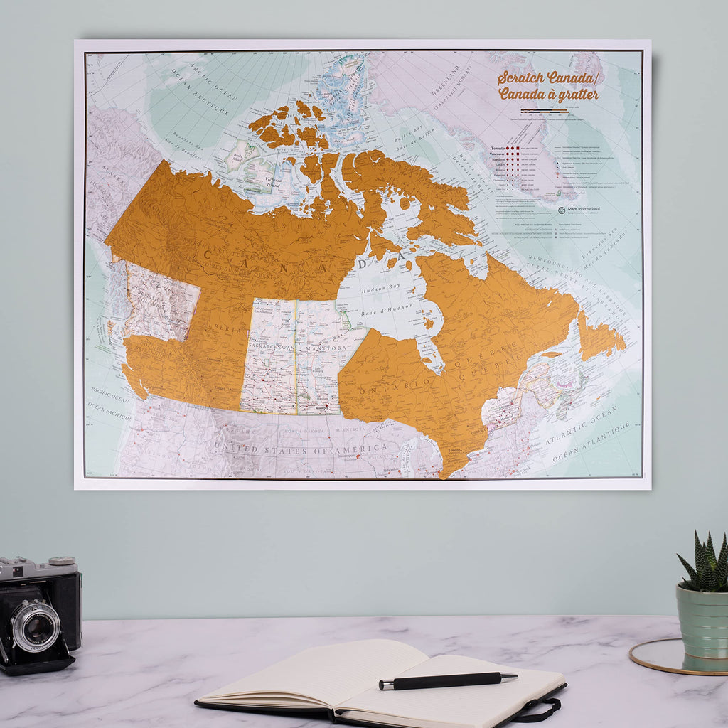 Scratch Off Map of The World Poster - Travel Gift + Bonus Canada Scratch Poster - Maps International - 50 Years of Map Making - Cartographic Detail Featuring Country & State Borders