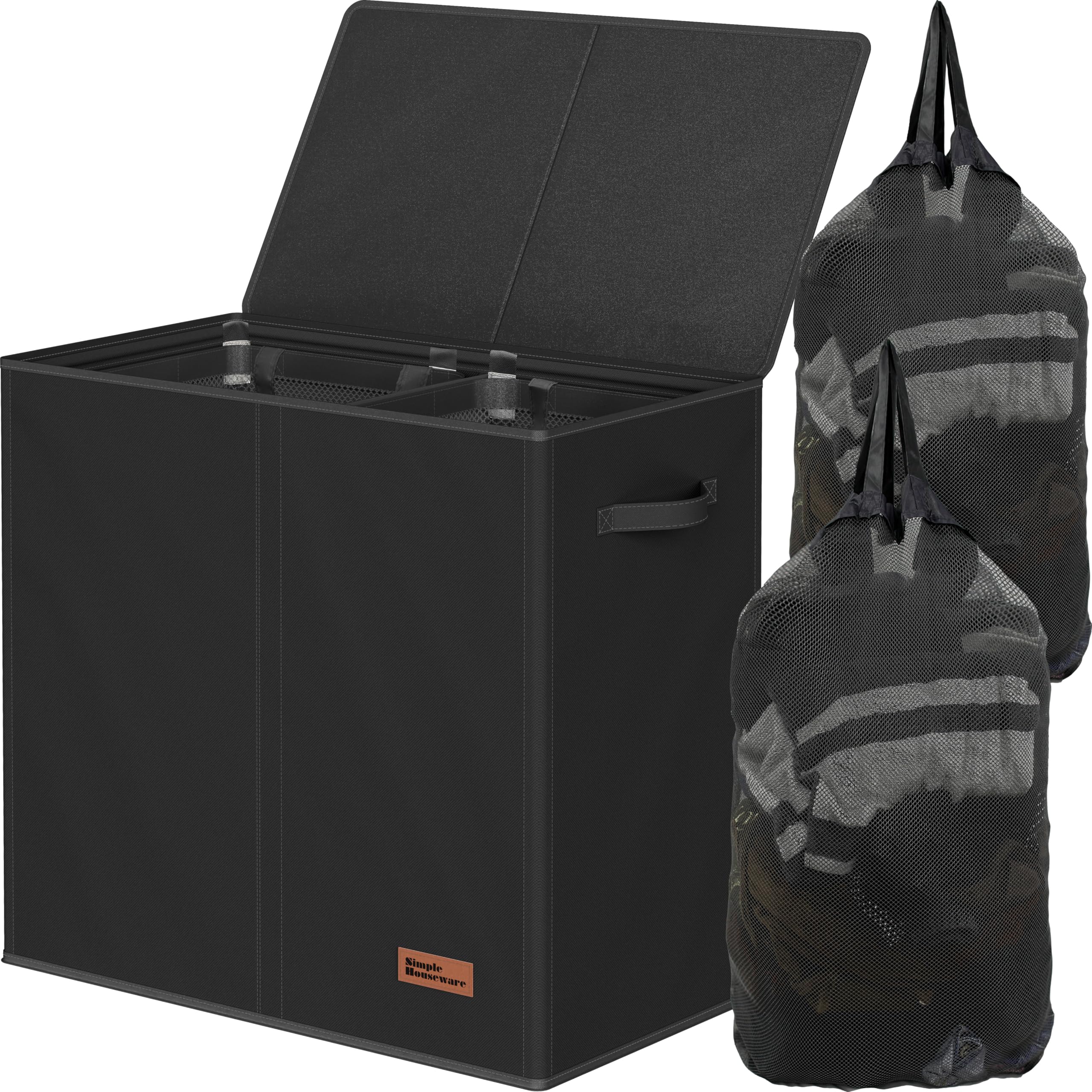 Simple Houseware 110L Double Laundry Hamper with Lid Removable Laundry Bags and Foldable Basket, Black