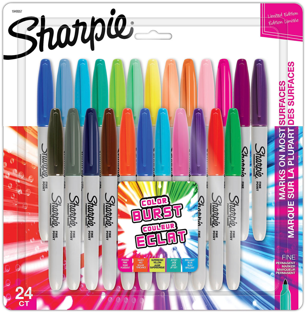 Sharpie Colour Burst Permanent Markers, Fine Point, Assorted Colours, 24 Count