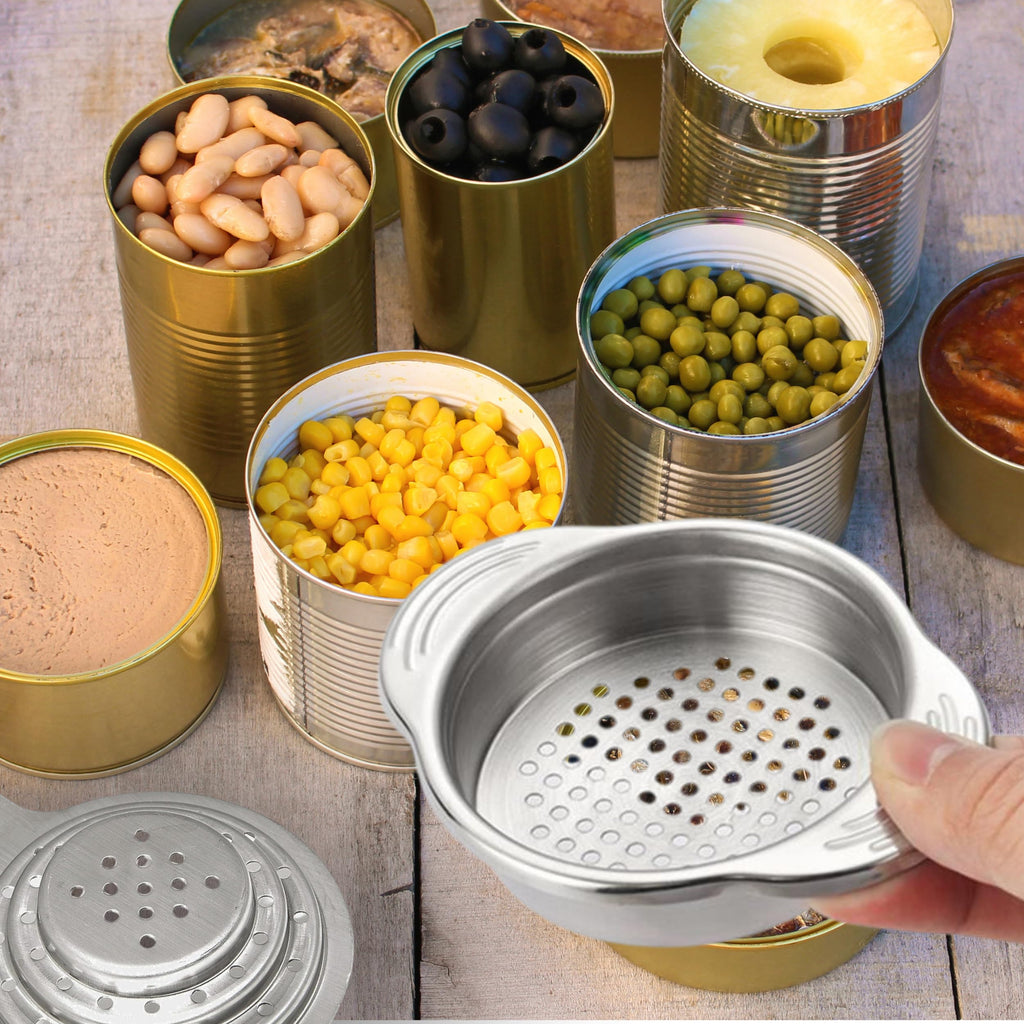 Pack of 2 Universal Can Colanders – Multipurpose Food Grade Stainless Colander with Handle for Large and Small Cans Vegetable Fruit Tuna Fish Can Strainer Small Colander Stainless Steel Colander Set