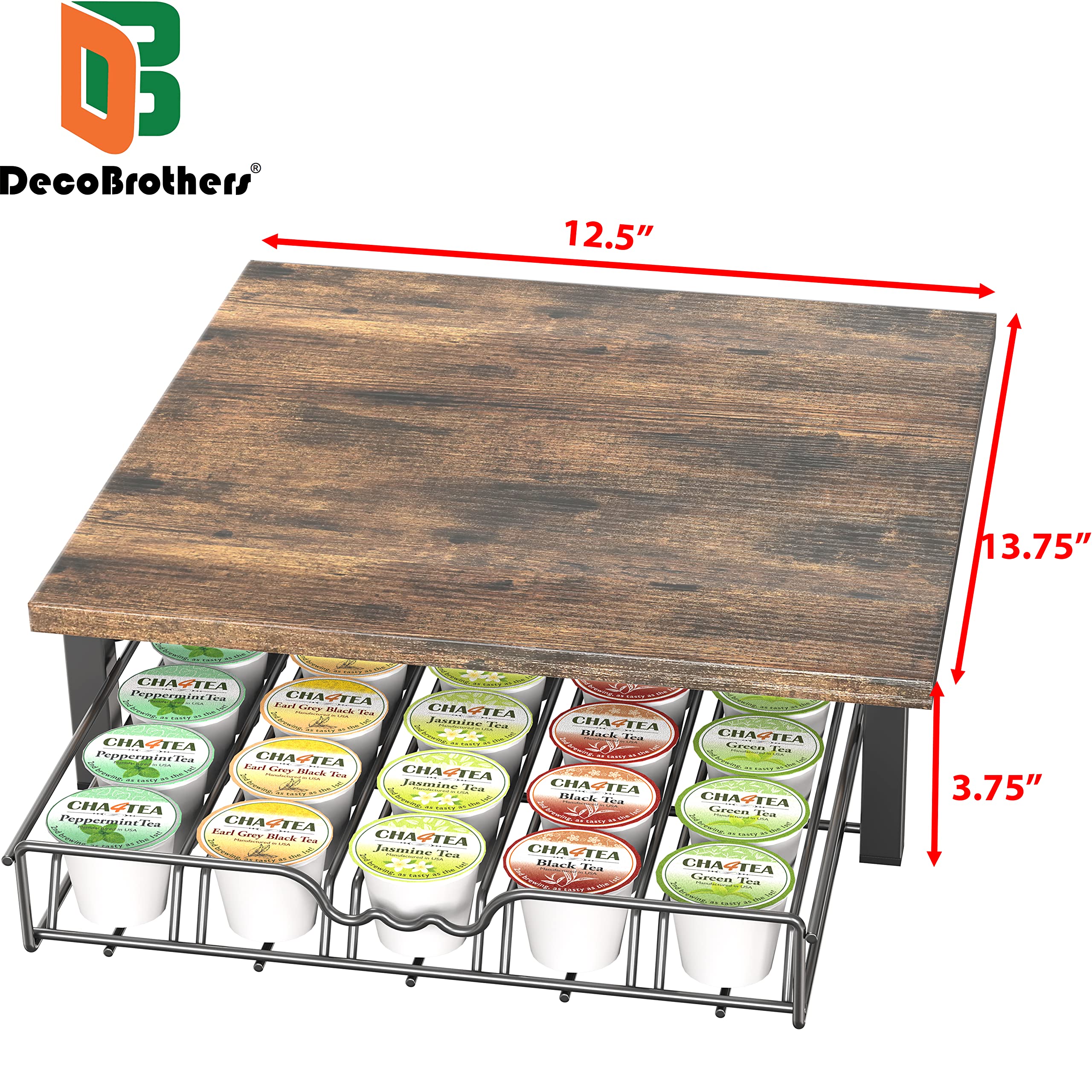 Deco Brothers K-Cup Holder Drawer for 30 Coffee Pods Storage, Rustic Brown