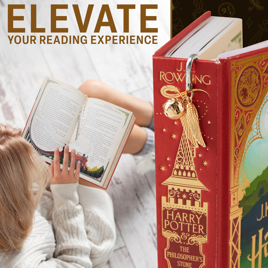 Harry Potter Metal Bookmark Gift Box with Hanging Charm Gift for Women Kids School Uni Reading Teacher Gifts (Golden Snitch)