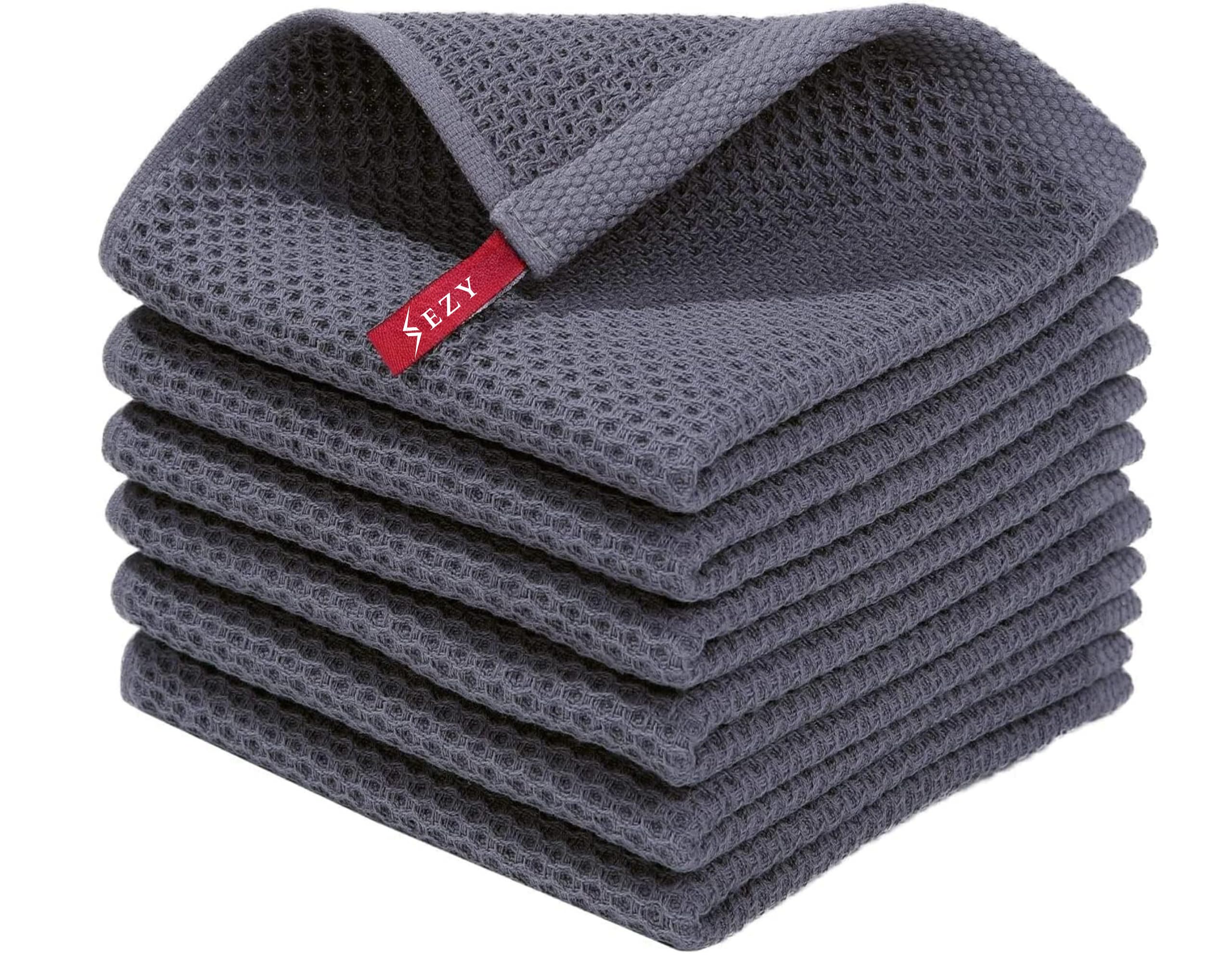 Sezy Kitchen Towels 100% Pure Cotton, Pack of 6, Highly Absorbent Super Soft Kitchen Towels, Waffle Weave Dish Cloths for Kitchen Washing Up, Quick Drying Durable Kitchen Cloth