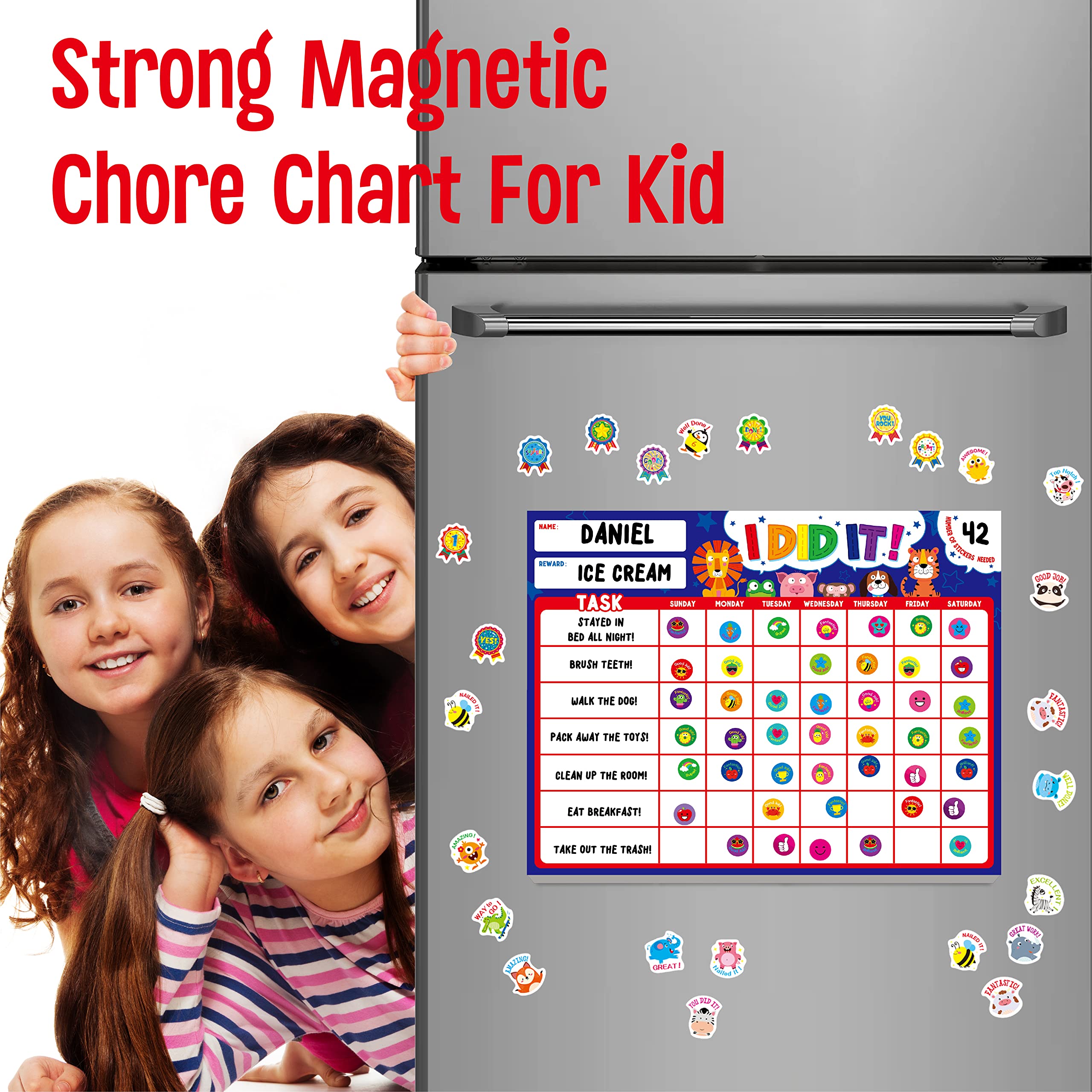 Magnetic I Did It Reward Chart, Behavior Reward Chart System with 50 Perforated Sheets Plus 2648 Motivational Stickers Fridge Daily Schedule Chore Chart to Motivate Good Habits & Responsibilities