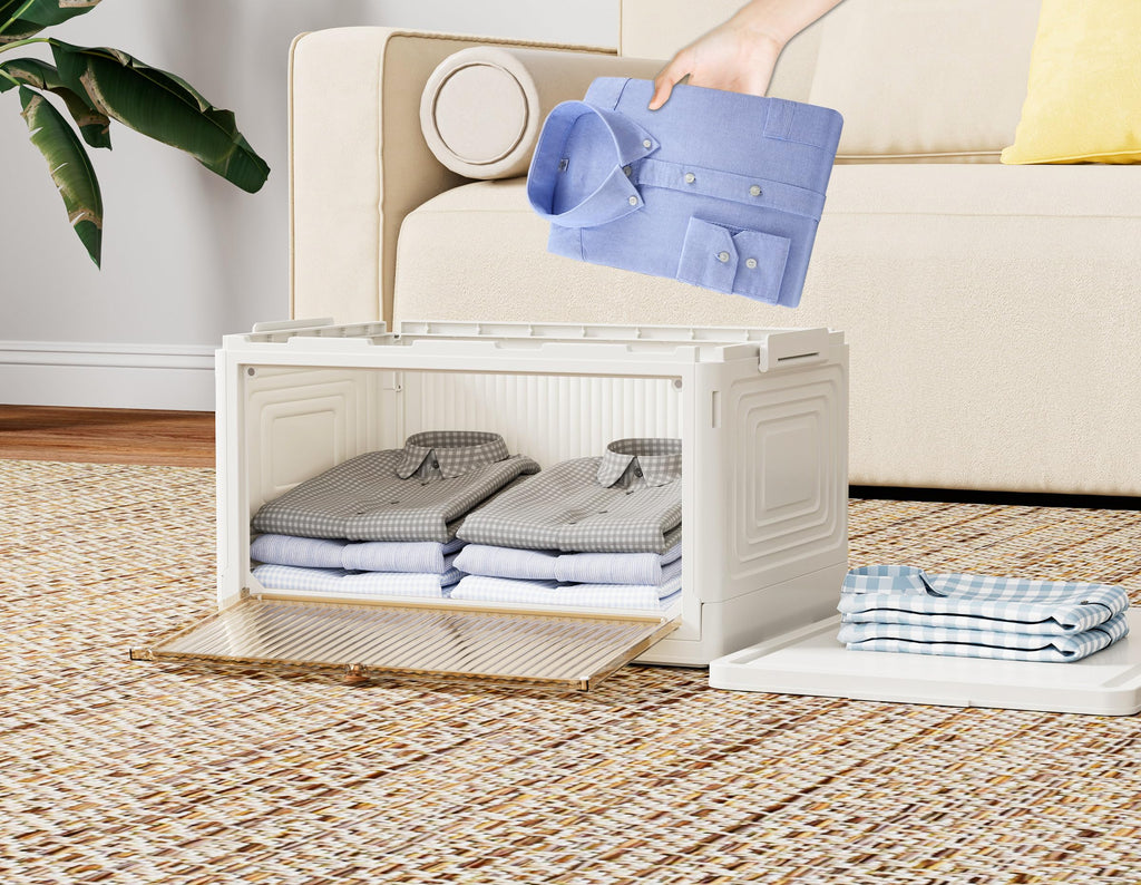 HOMIDEC Closet Organizers, 3 Tiers with a Top Lid, Wardrobe Closet with Wheels, Closet Organizers and Storage for Clothes, Stackable Closet Storage Bins, for Living Room, Bedroom, White 22L*3 Pack