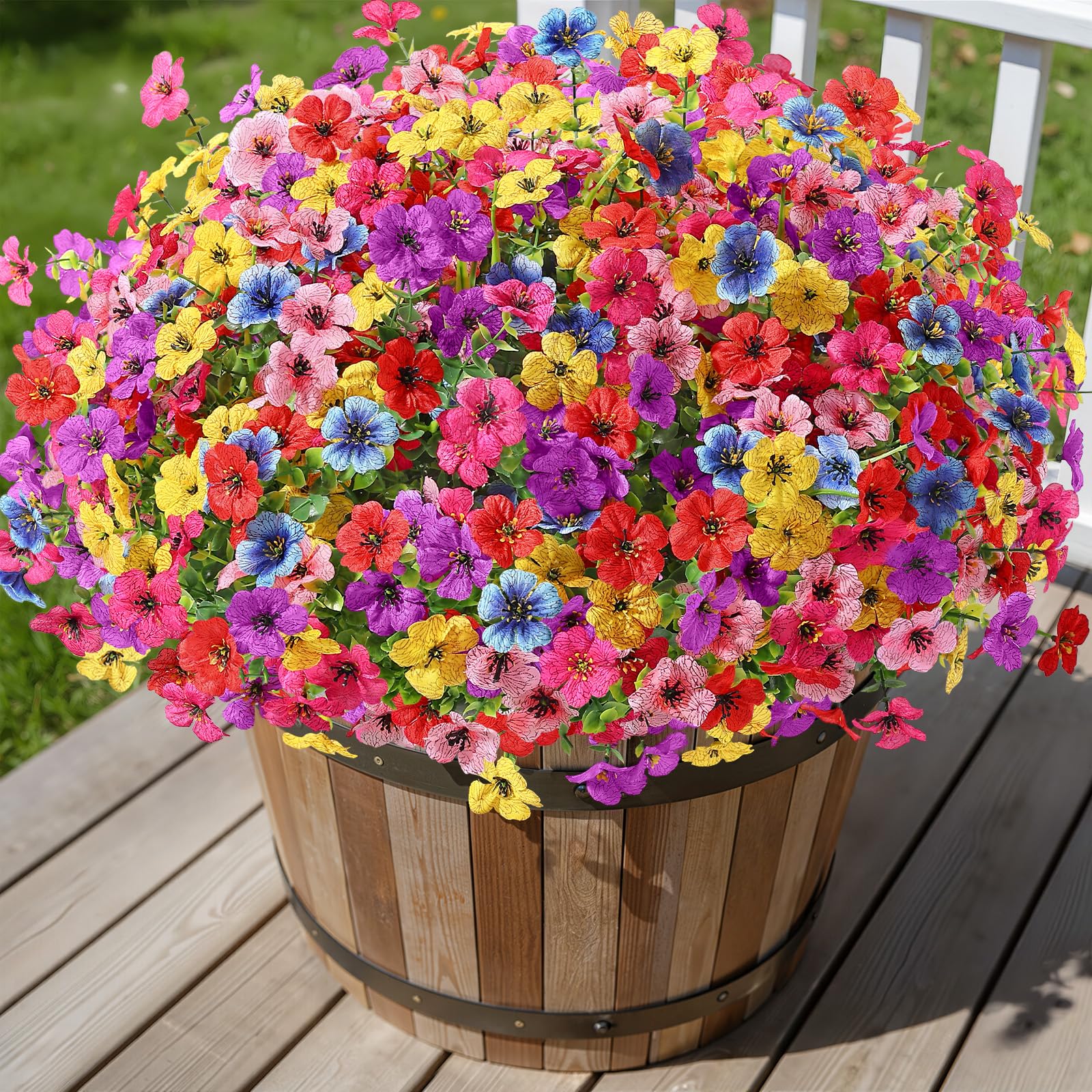 Alupssuc 24 Bundles Artificial Flowers for Outdoors Decoration, UV Resistant Silk Faux Floral Spring Fake Plastic Plants Greenery for Outside Indoor Home Garden Porch Window Box Decor, Mix 6 Colors