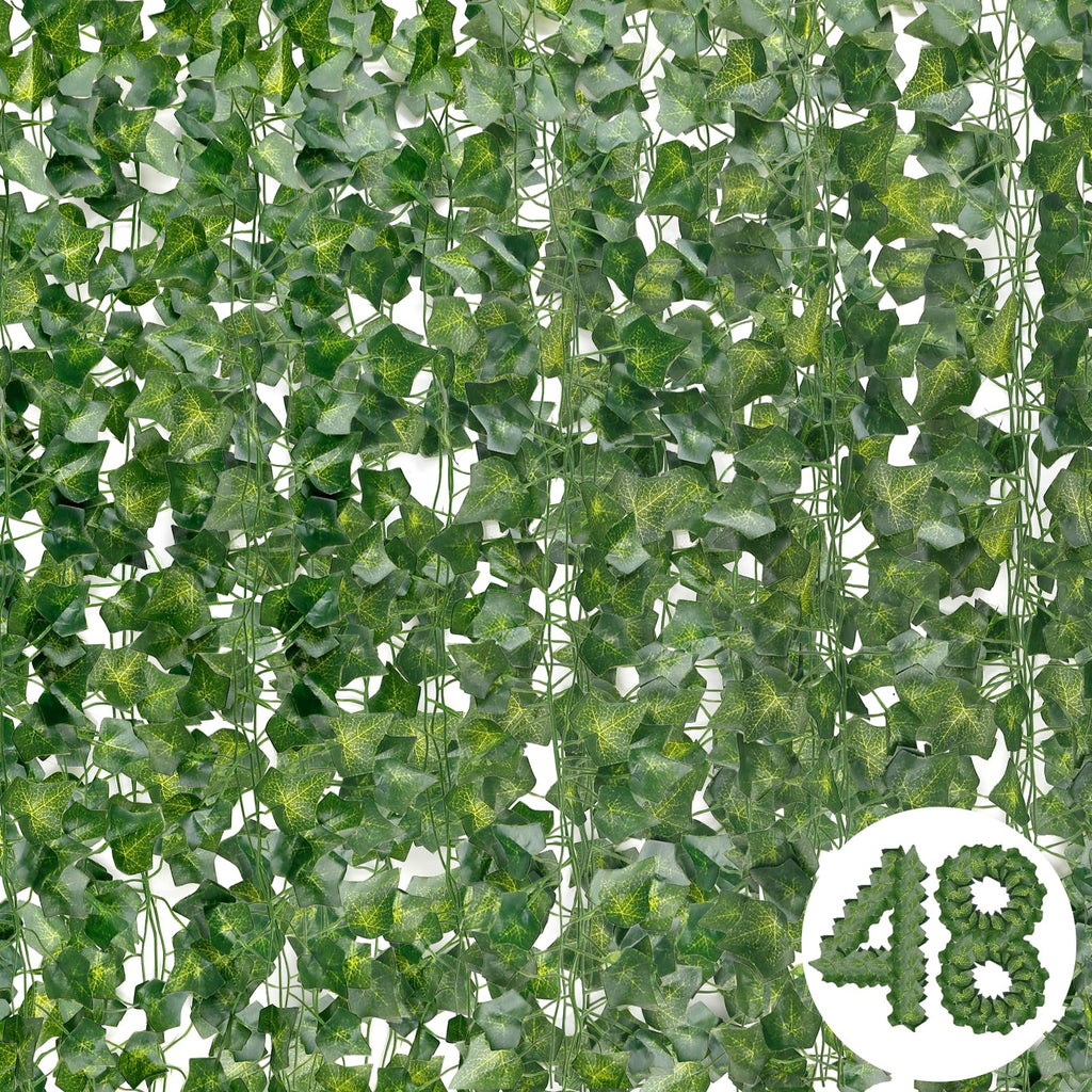 DazSpirit 48Pcs Fake Vines, 336 Ft Artificial Ivy Vines, Artificial Ivy Leaf Garland, Greenery Ivy Garland, Vines for Bedroom, Wedding, Party, Home, Garden, Kitchen, Office, Wall Decoration