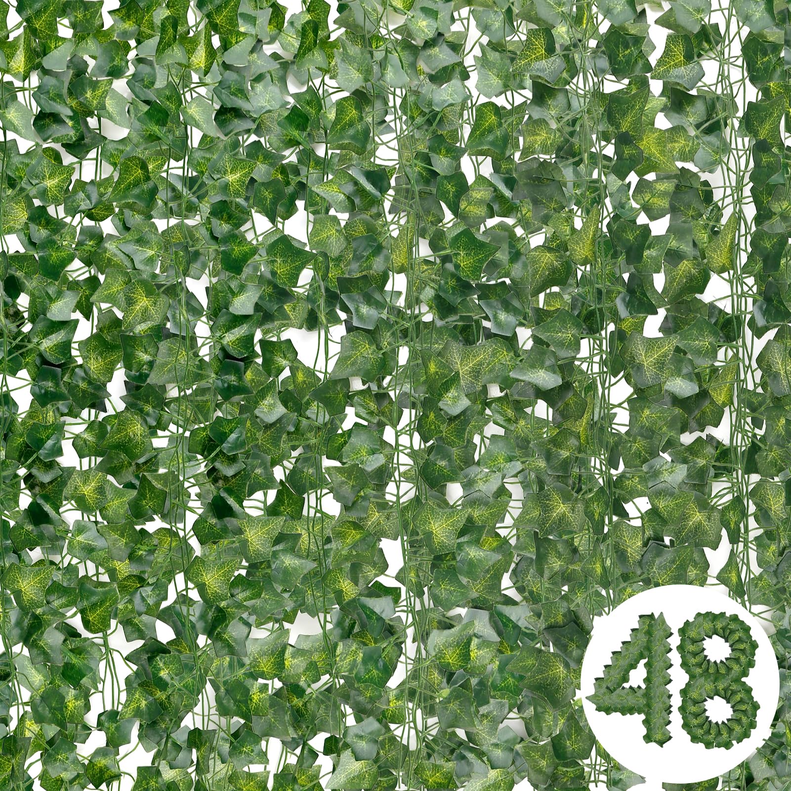 DazSpirit 48Pcs Fake Vines, 336 Ft Artificial Ivy Vines, Artificial Ivy Leaf Garland, Greenery Ivy Garland, Vines for Bedroom, Wedding, Party, Home, Garden, Kitchen, Office, Wall Decoration