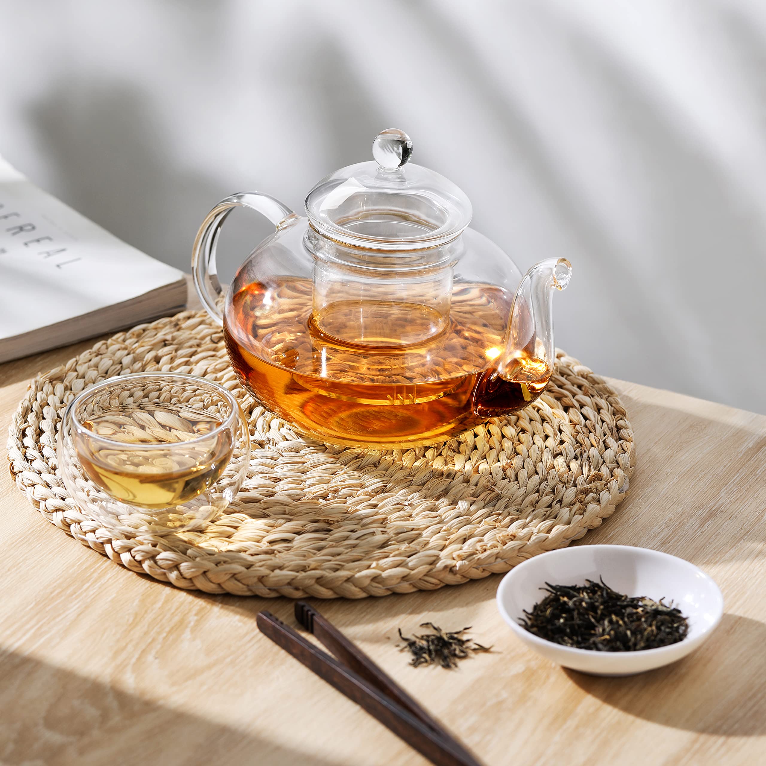 CnGlass Glass Teapot Stovetop Safe,Clear Teapot with Removable Infuser 20.3 oz,Loose Leaf and Blooming Tea Maker