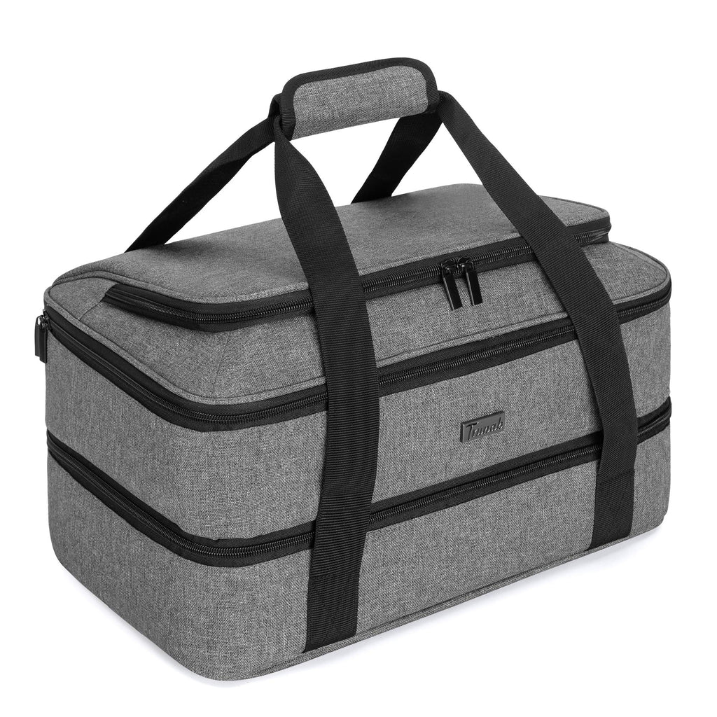Trunab Double Decker Casserole Carrier for Hot or Cold Food Insulated Thermal Tote Bag for Picnic, Fits 9"×13" Baking Dish, Grey (Patented Design)