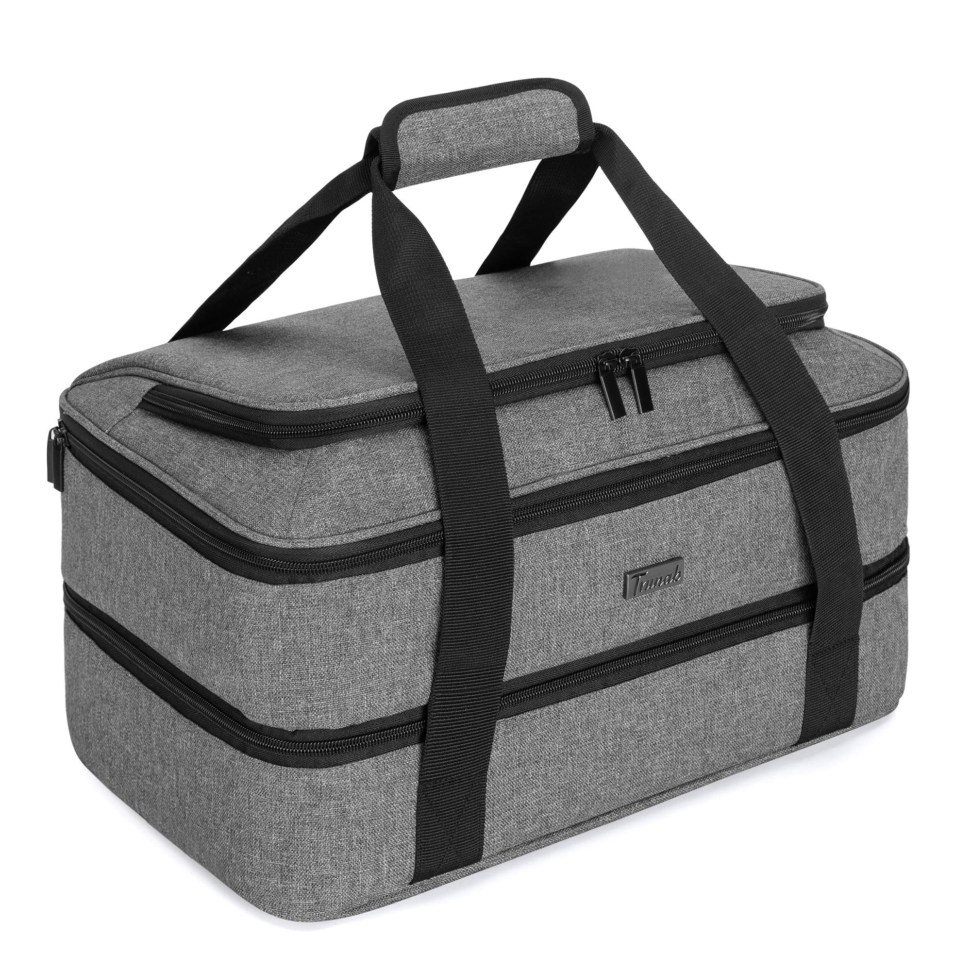 Trunab Double Decker Casserole Carrier for Hot or Cold Food Insulated Thermal Tote Bag for Picnic, Fits 9"×13" Baking Dish, Grey (Patented Design)