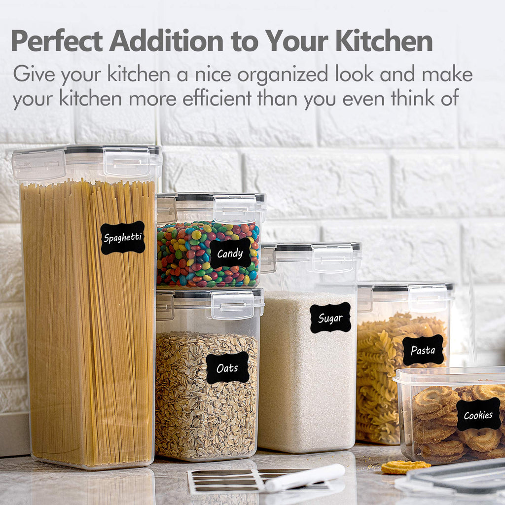 Vtopmart 14pcs Food Storage Containers Set, Kitchen & Pantry Organizers and Storage, Plastic Airtight Pantry Storage Container with Lids for Cereal, Flour and Sugar, Includes 24 Labels
