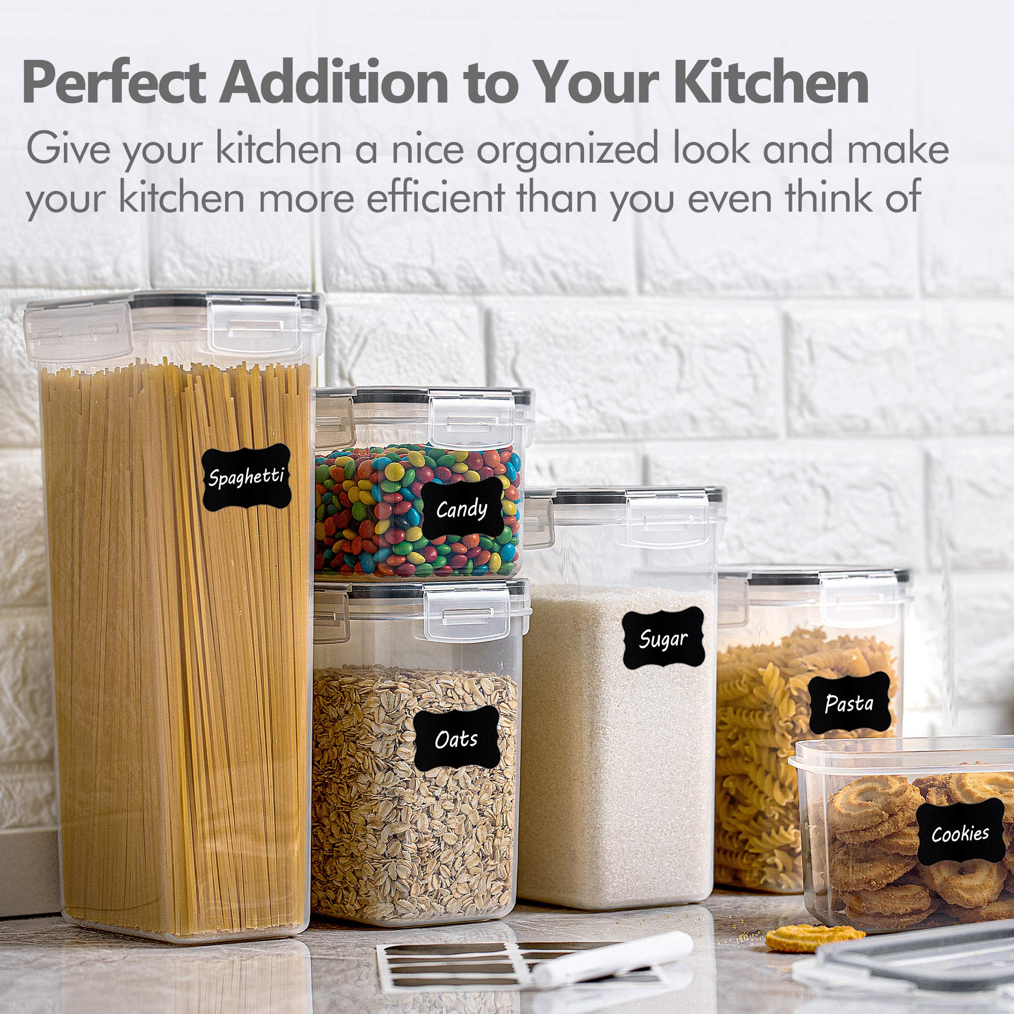 Vtopmart 14pcs Food Storage Containers Set, Kitchen & Pantry Organizers and Storage, Plastic Airtight Pantry Storage Container with Lids for Cereal, Flour and Sugar, Includes 24 Labels
