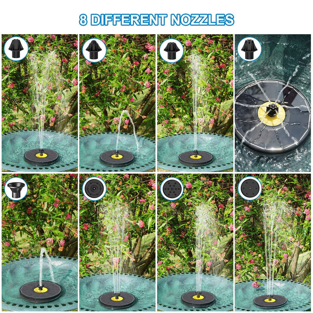 Yzert Solar Bird Bath Fountains, Upgraded Glass Panel Solar Fountain Pump for Bird Bath Small Ponds Pool Outdoor, 3.5W Solar Water Fountain with 4 Fixed Pipes 7 Nozzles(Black)