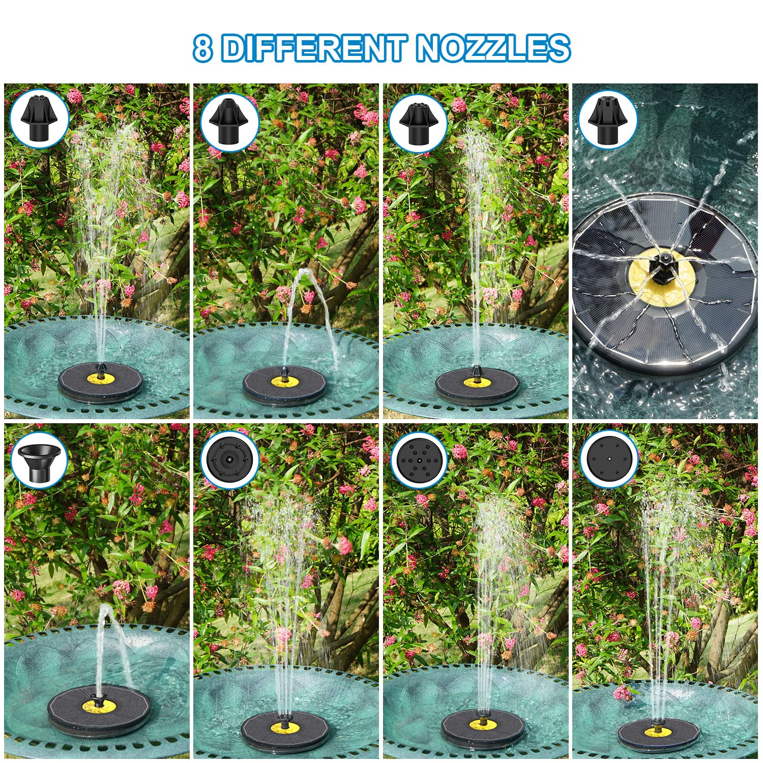 Yzert Solar Bird Bath Fountains, Upgraded Glass Panel Solar Fountain Pump for Bird Bath Small Ponds Pool Outdoor, 3.5W Solar Water Fountain with 4 Fixed Pipes 7 Nozzles(Black)
