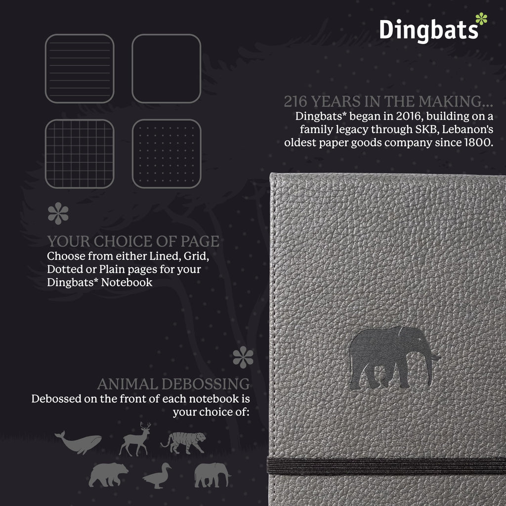 Dingbats* - Wildlife A6 Reporter Lined Small Notebook - PU Leather Hardcover for Work, Travel Journal - Pocket, Elastic Closure, Pen Holder, Bookmark