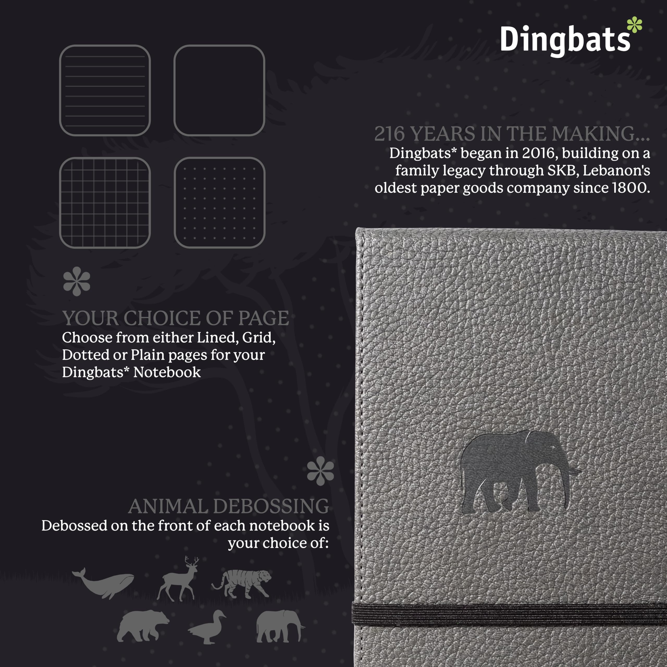 Dingbats* - Wildlife A6 Reporter Lined Small Notebook - PU Leather Hardcover for Work, Travel Journal - Pocket, Elastic Closure, Pen Holder, Bookmark