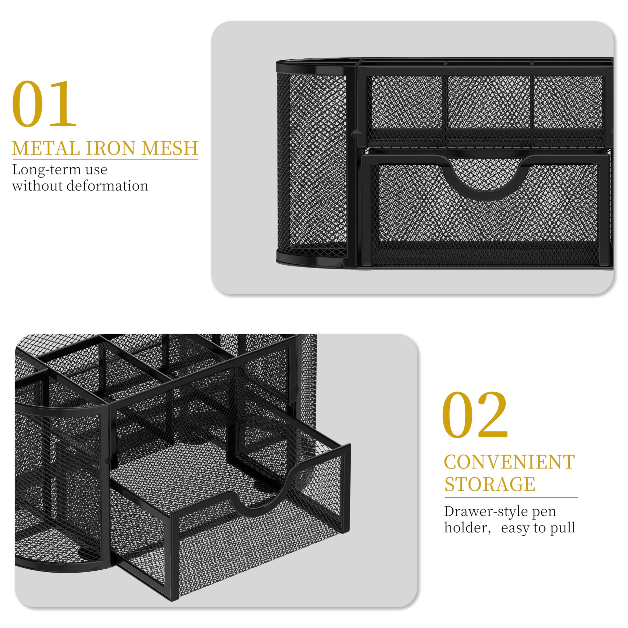 SUPEASY Mesh Desk Organizer, Desk Accessories & Workspace Organizers with Drawers, Pencil Holder for Desk with 9 Compartments for Office Supplies, 8.6 x 4.3 x 4.1 Inch, Black