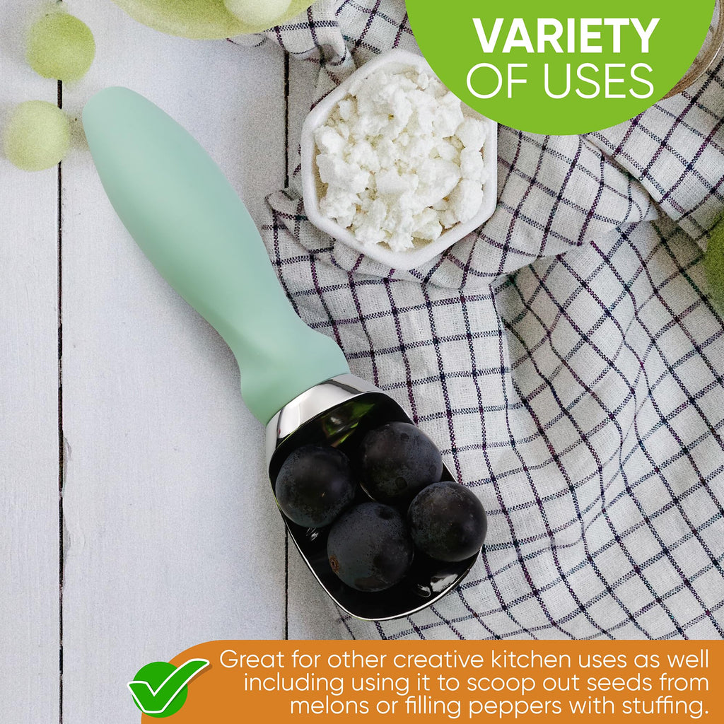 Spring Chef Ice Cream Scoop with Comfortable Handle, Professional Heavy Duty Sturdy Scooper, Premium Kitchen Tool for Cookie Dough, Gelato, Sorbet, Mint