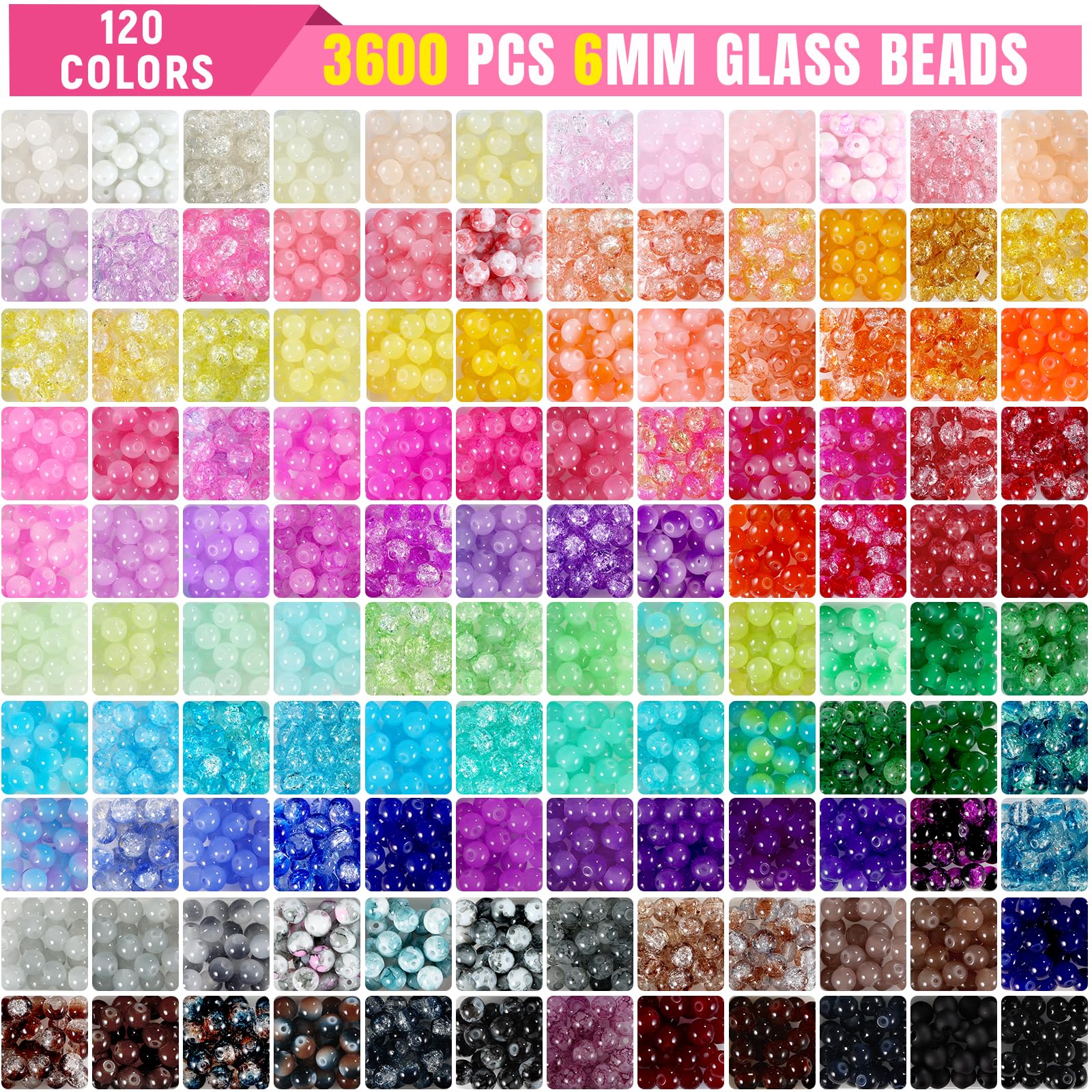 Zefy 120 Colors Glass Beads Bracelet Making Kit, 6mm 3876pcs Crystal Beads for Jewelry Making and DIY Crafts, 5 Box Round Bead for Friendship Bracelets with Spacer Beads and Charms