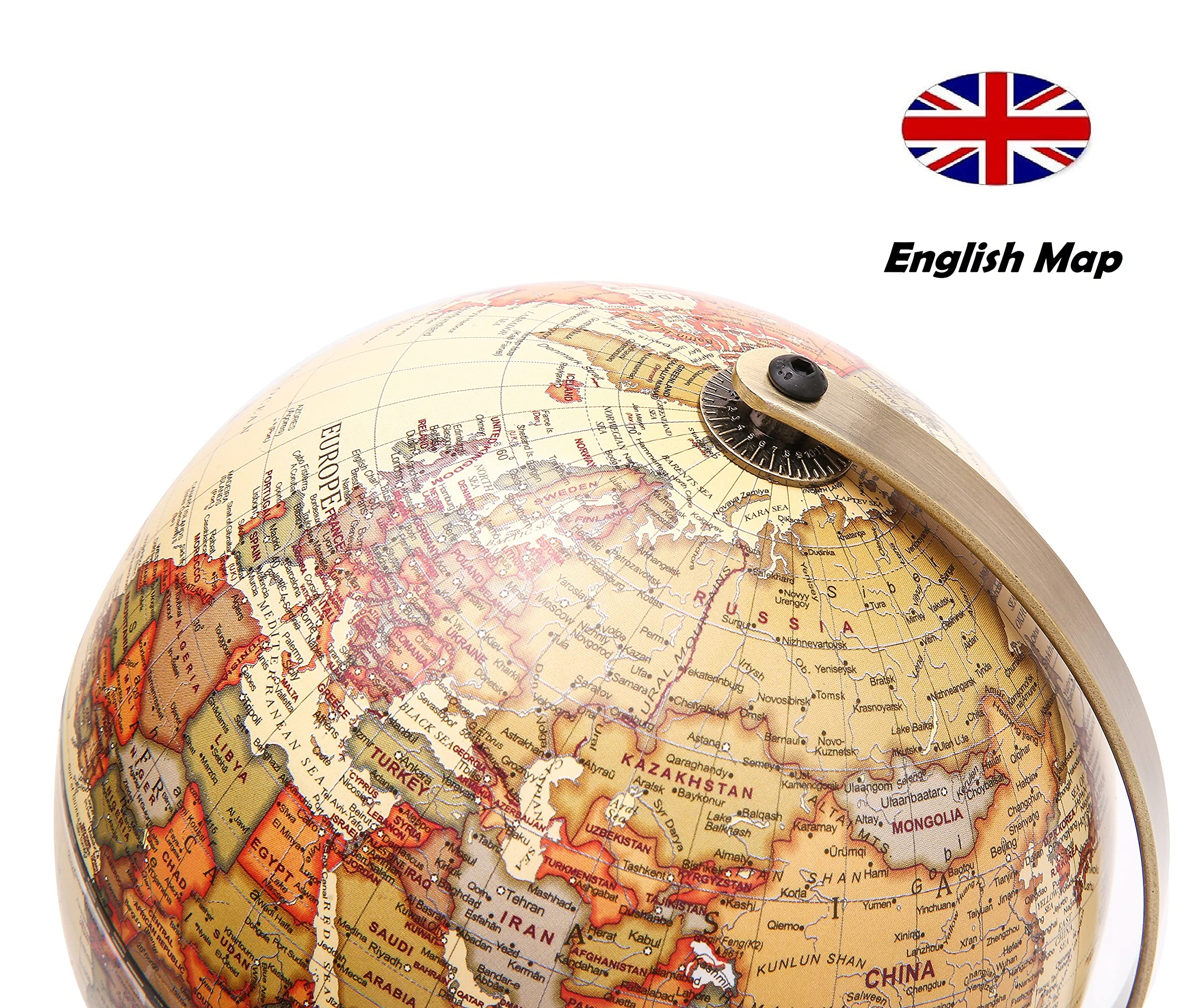 TOPGLOBE 14cm / 5.5 inch Antique Globe Mini World Globe - 14cm / 5.5 inch Diametre Metal Arc and Base Bronzed Colour