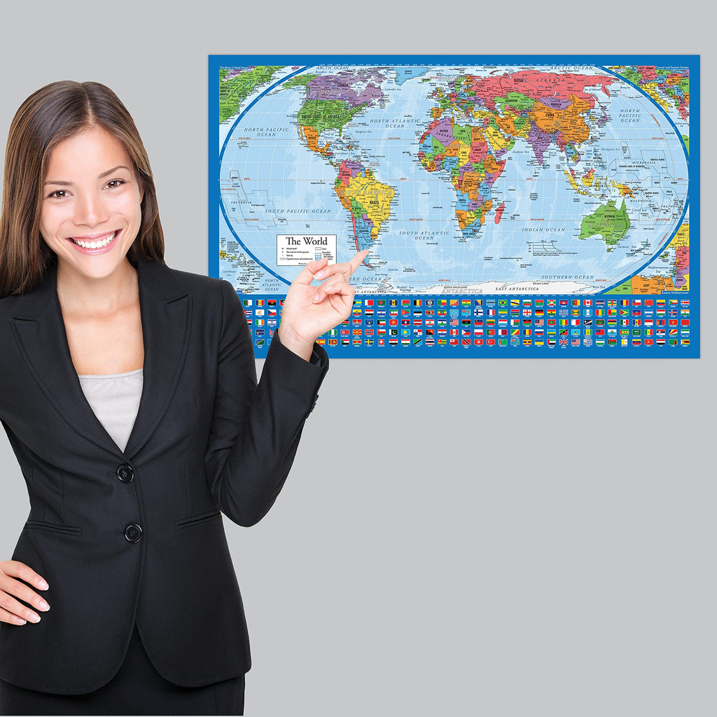 Equal Earth World Map Poster - map design shows continents at true relative size. (LAMINATED, 18” x 29”)